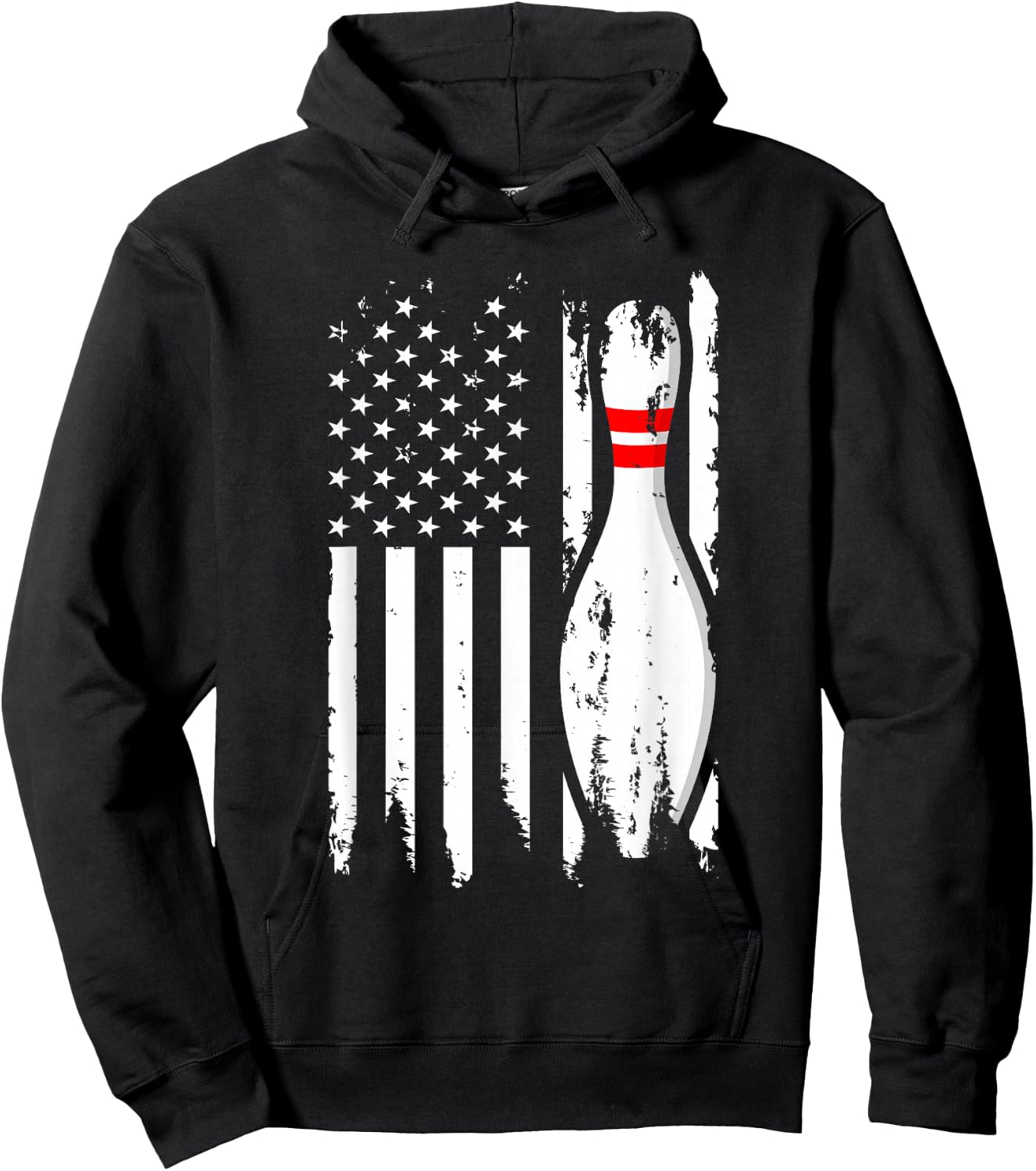 Bowling American Flag Stripes Patriot Men Women Bowler Pin Hoodie - Hoodie | Black