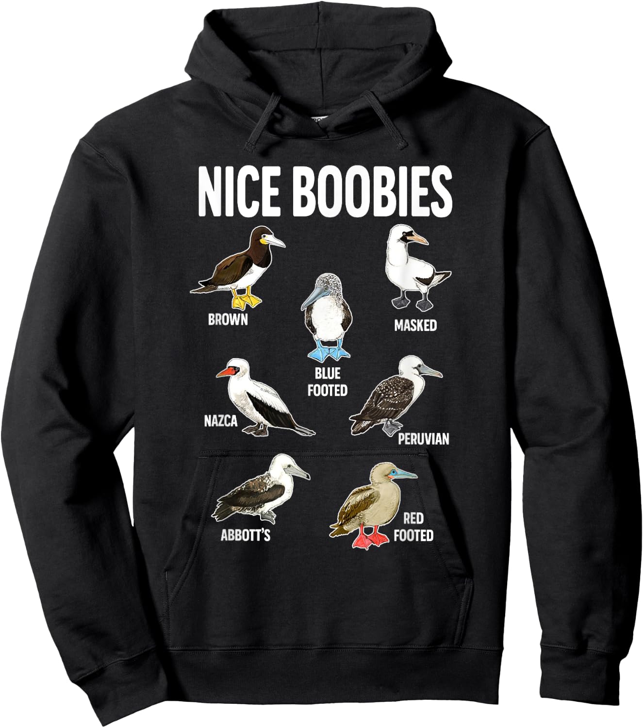Nice Boobies Pun Adult Joke Funny Bird Lover Birdwatcher Hoodie - Hoodie | Black