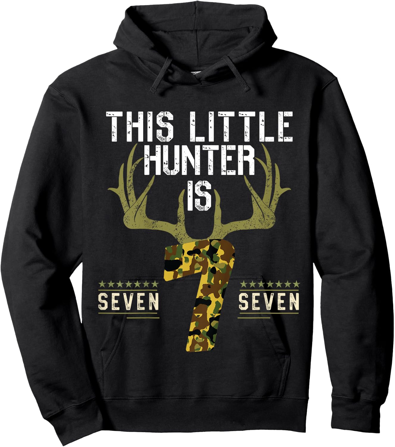 Kids 7th Birthday Funny Deer Hunter Seven Years Old Boy Hunting Hoodie - Hoodie | Black