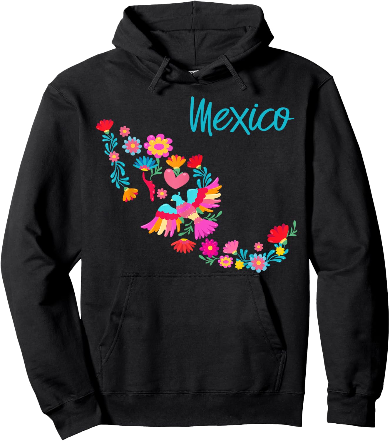 Mexico Map Floral Otomi Mexican Flowers Art Colourful Bright Hoodie - Hoodie | Black
