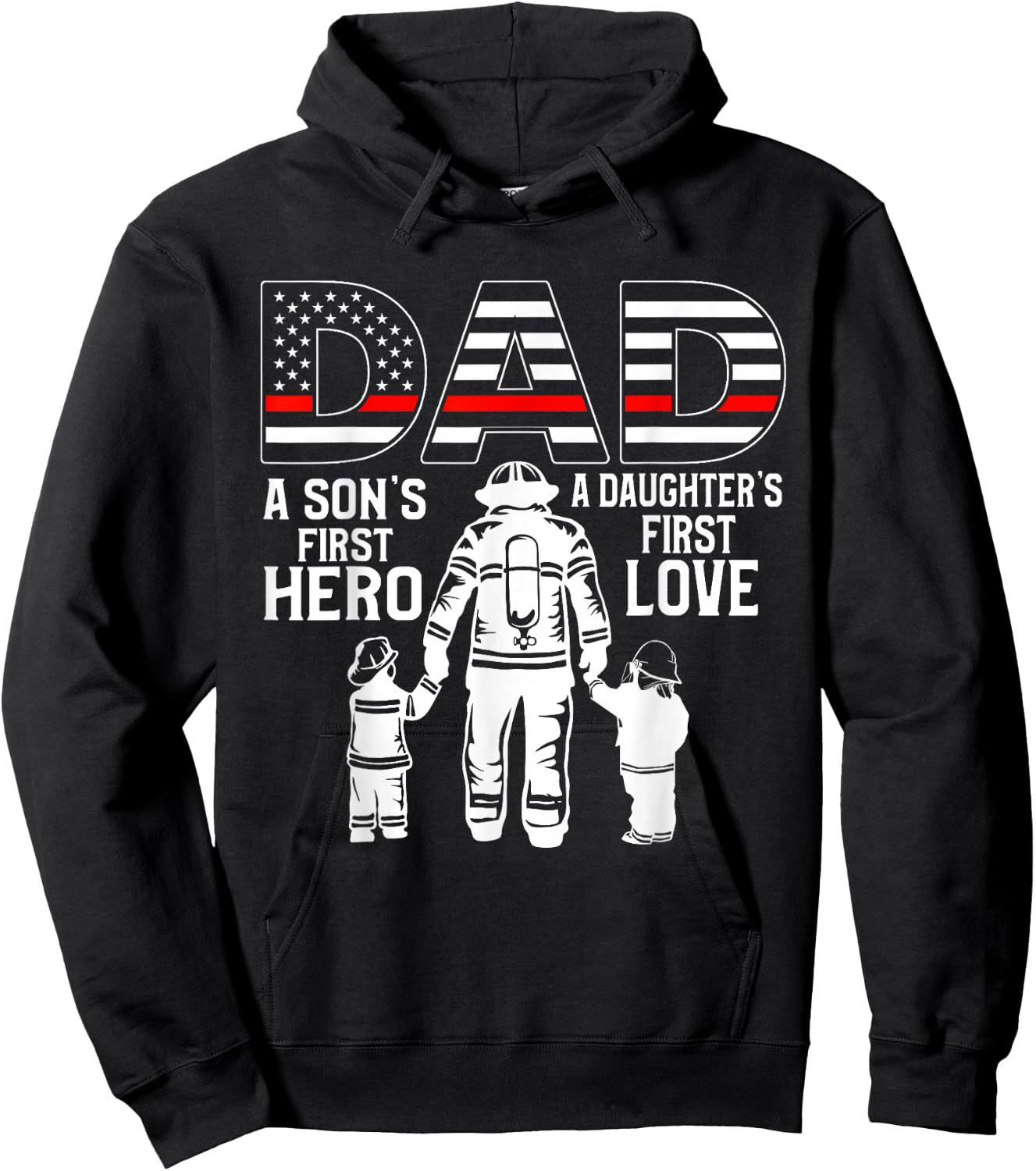Proud Firefighter Dad Daddy Fireman Dad Father’s Day Men Hoodie - Hoodie | Black