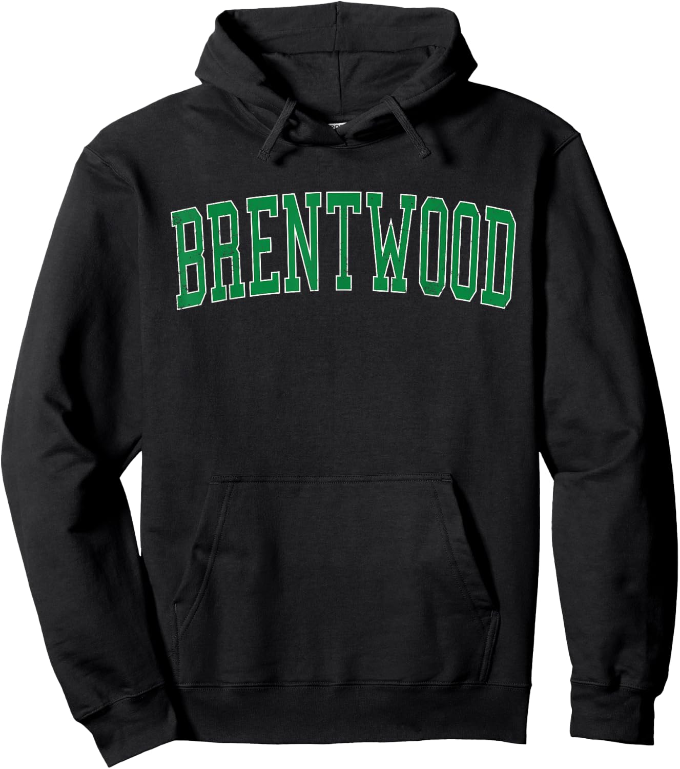 Vintage Brentwood NY Distressed Green Varsity Style Hoodie - Hoodie | Black