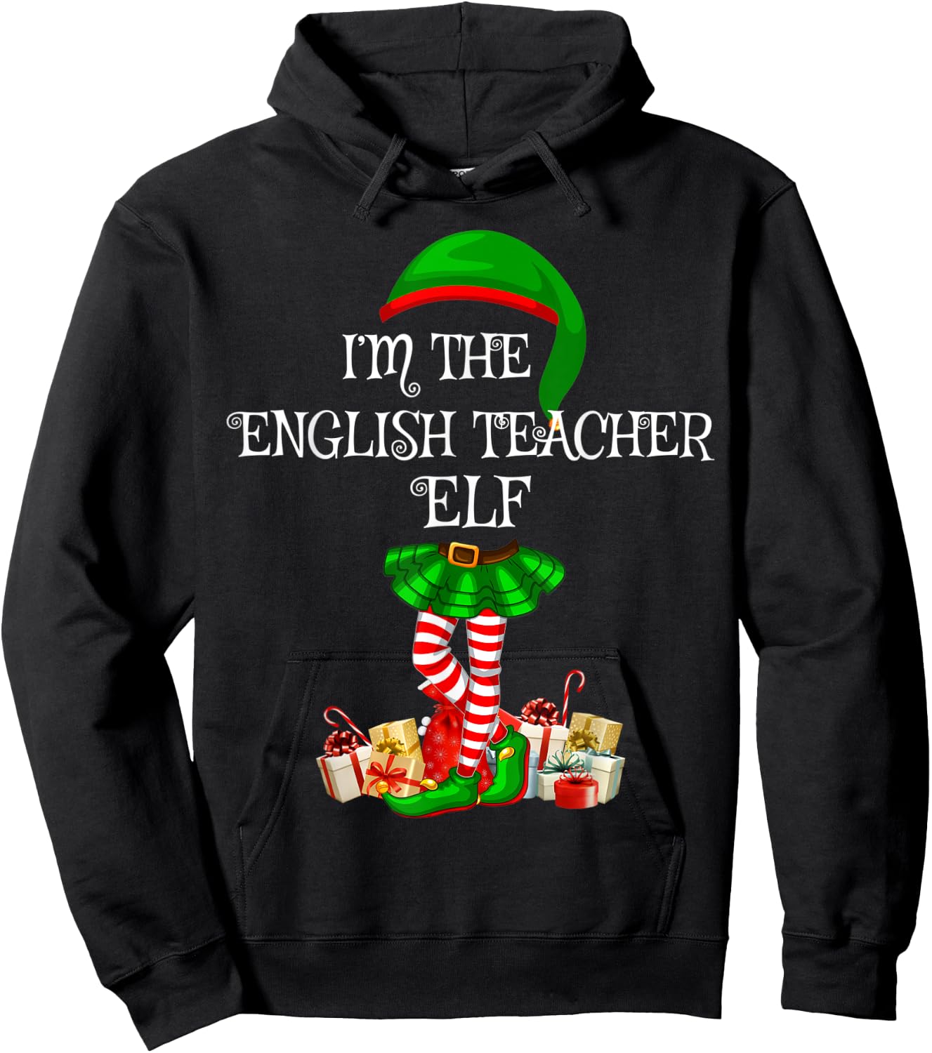 Family Matching Women Girls English Teacher Elf Christmas Hoodie - Hoodie | Black