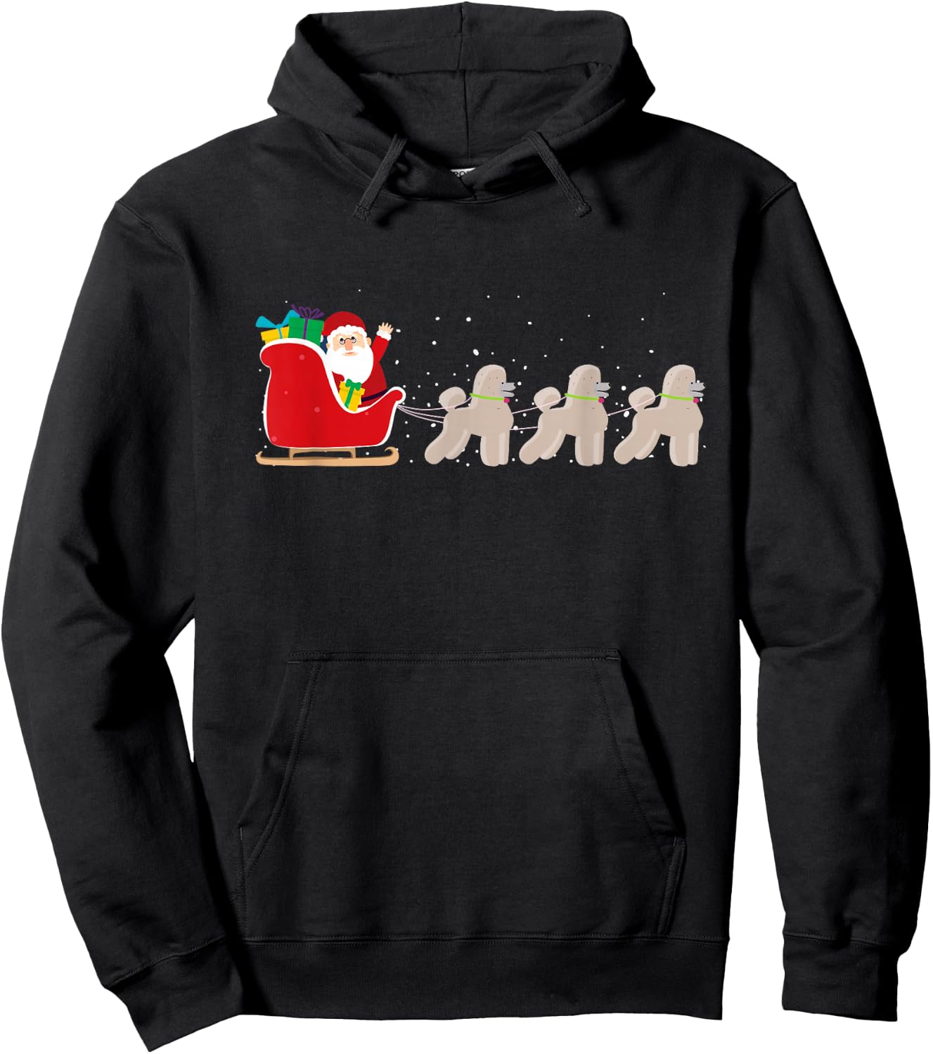 Poodle Santa Christmas Sleigh - Funny Poodle Xmas Hoodie - Hoodie | Black
