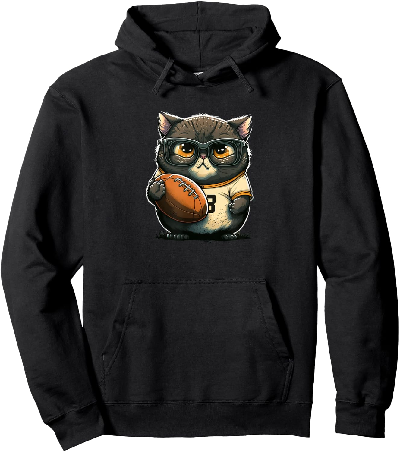 Funny cat with football for American football fans Hoodie - Hoodie | Black