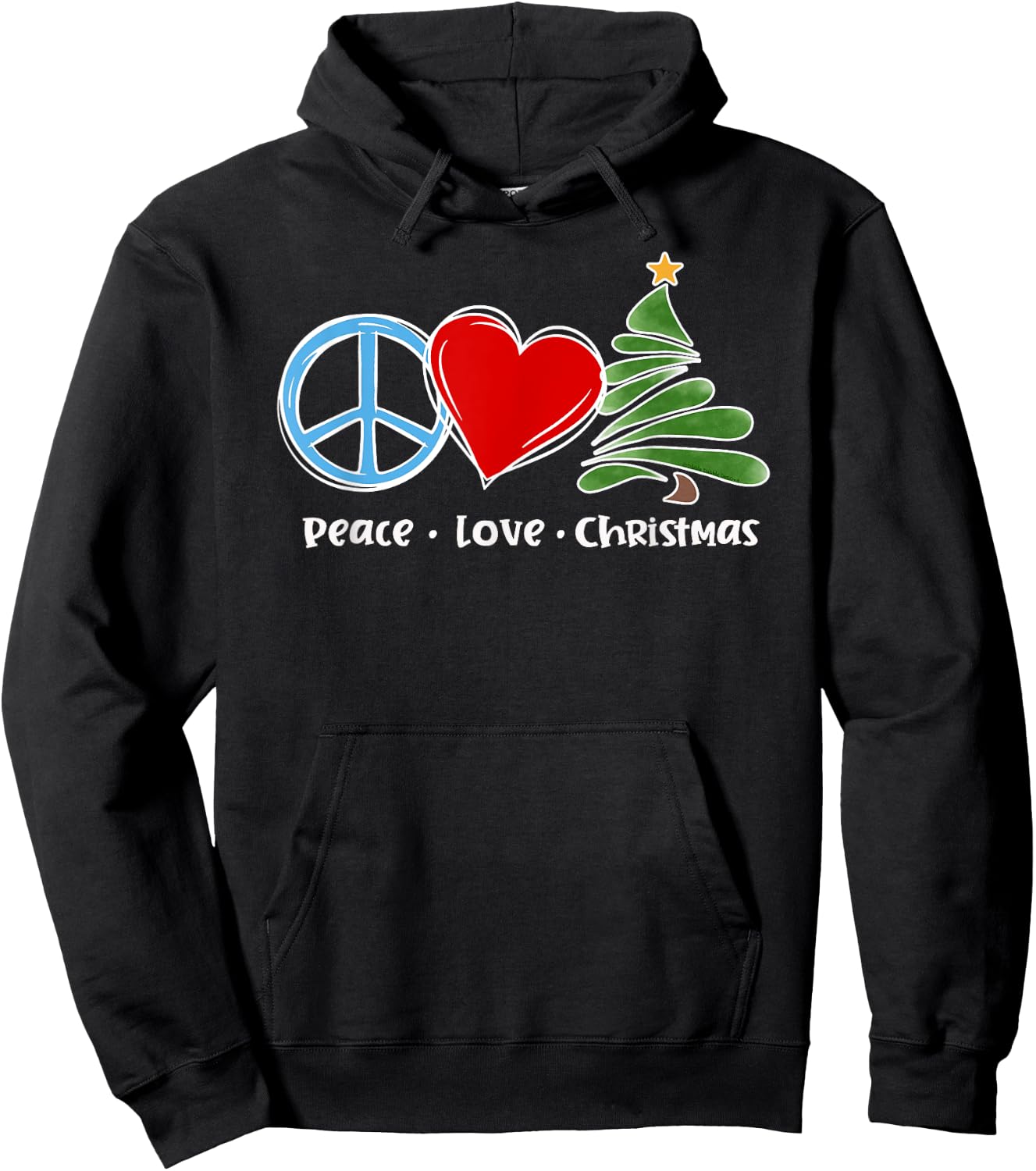 Cute Retro Peace Love Christmas Boho Christmas Hoodie - Hoodie | Black