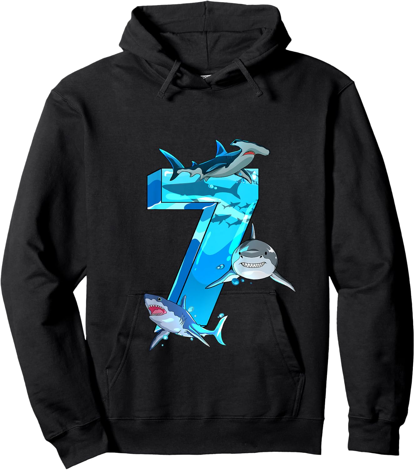 Kids Shark Boy 7 Years Birthday Child Children Birthday Hoodie - Hoodie | Black