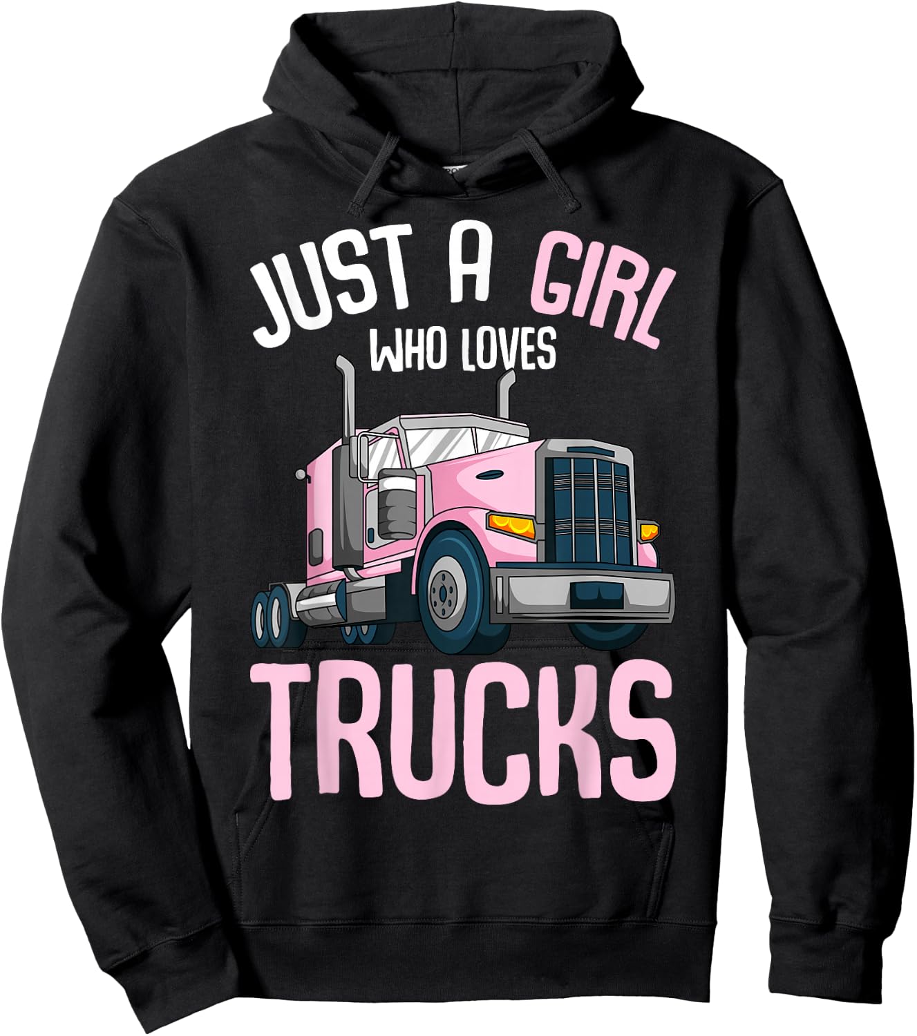 Just A Girl Who Loves Trucks Semi Truck Trucker Kids Girls Hoodie - Hoodie | Black