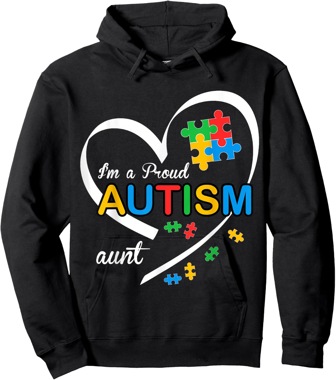 I'm A Proud Aunt Love Heart Autism Awareness Puzzle Matching Hoodie - Hoodie | Black