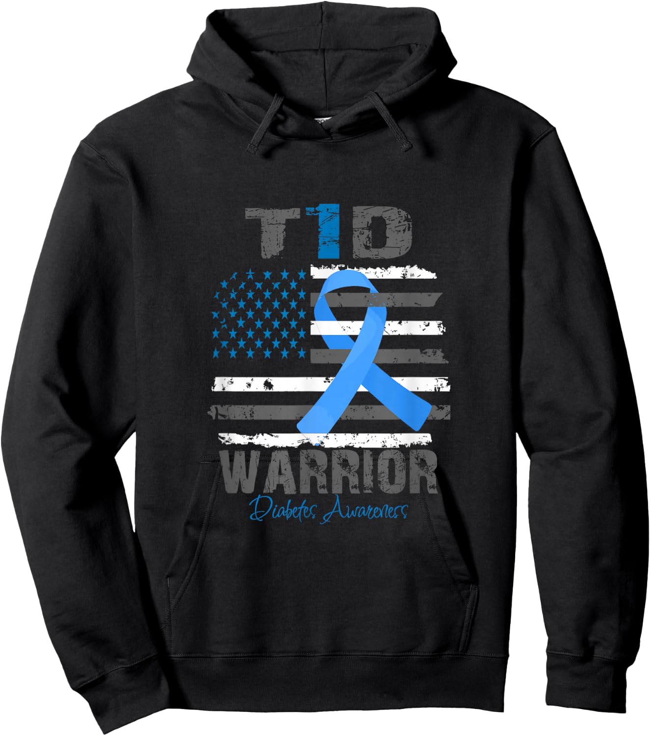 World Diabetes Awareness Blue Ribbon T1D Warrior Type 1 Hoodie - Hoodie | Black