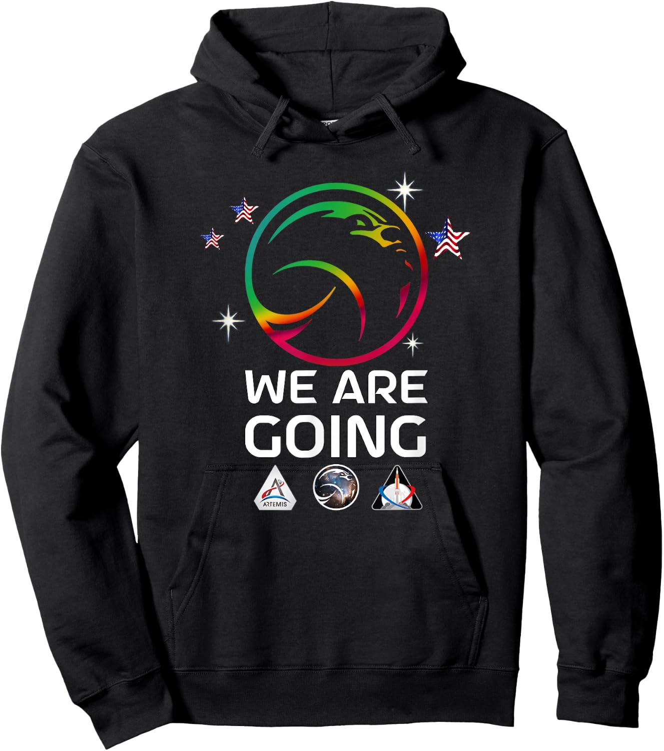 Official Moon Rocket Launch US Flag Stars WE ARE GOING Hoodie - Hoodie | Black