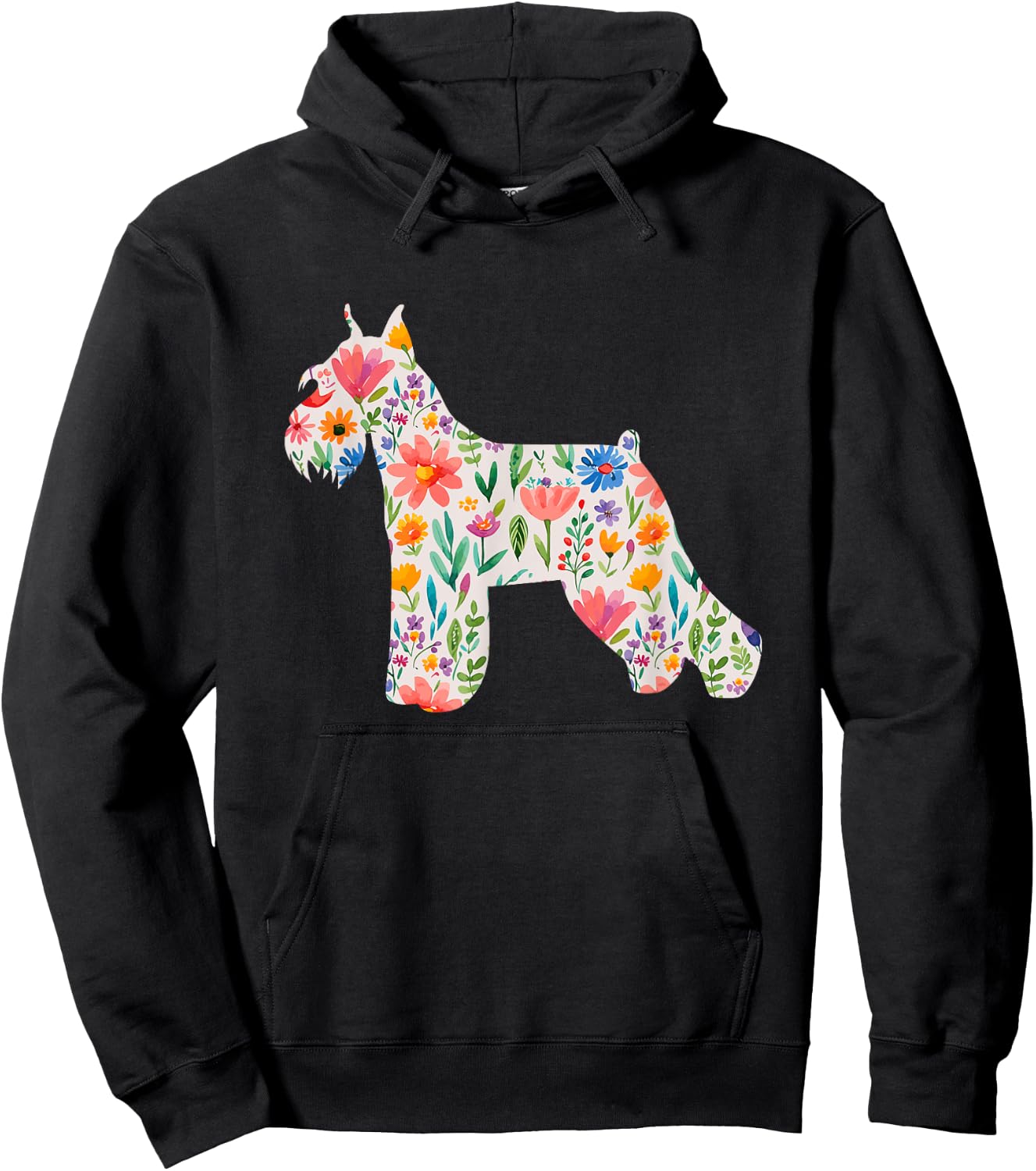 Schnauzer watercolor flowers design Hoodie - Hoodie | Black