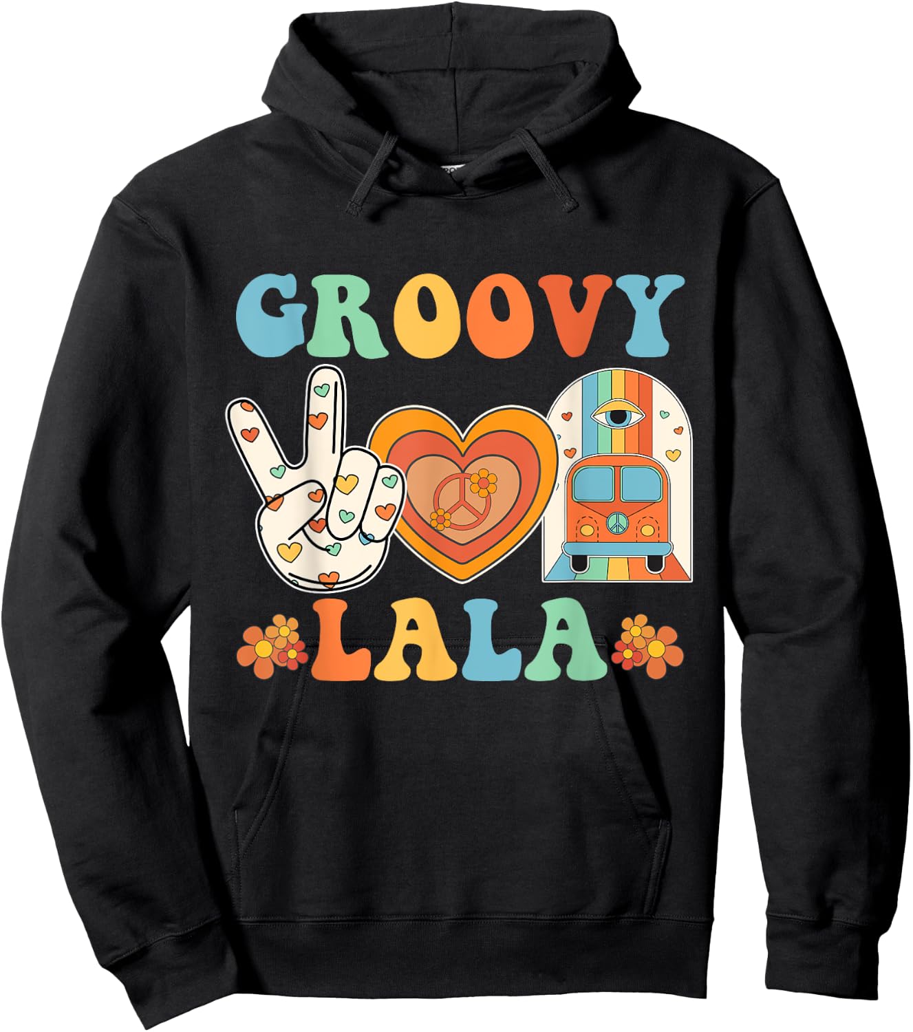 Retro Groovy Lala Grandma Hippie Family Matching Mothers Day Hoodie - Hoodie | Black