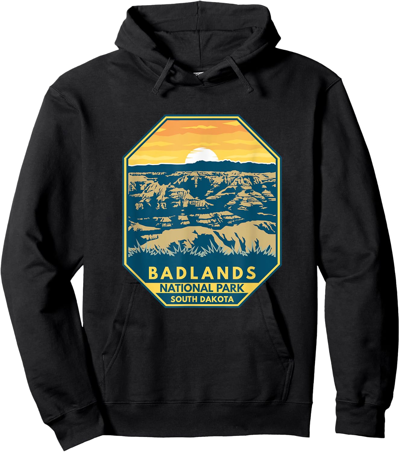 Badlands National Park Sunset Retro Emblem Vintage Hoodie - Hoodie | Black