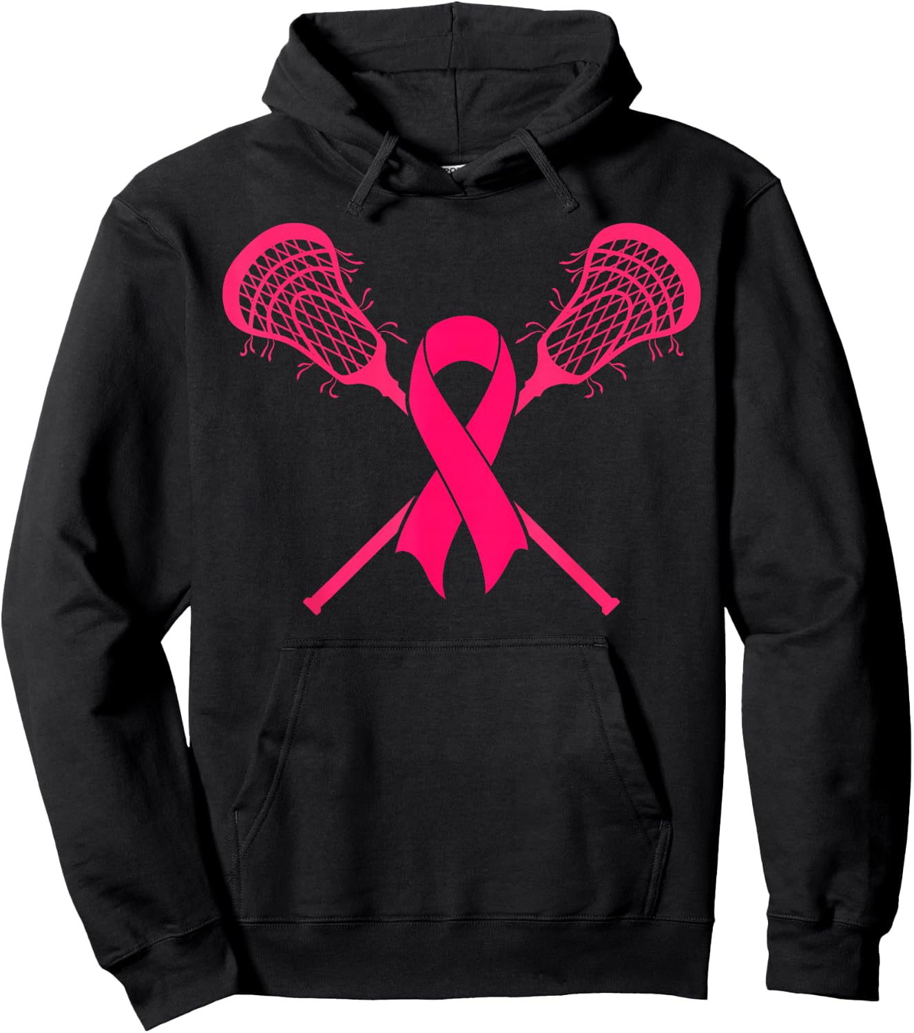 Pink Lacrosse Sticks Ribbon Breast Cancer Awareness Player Hoodie - Hoodie | Black
