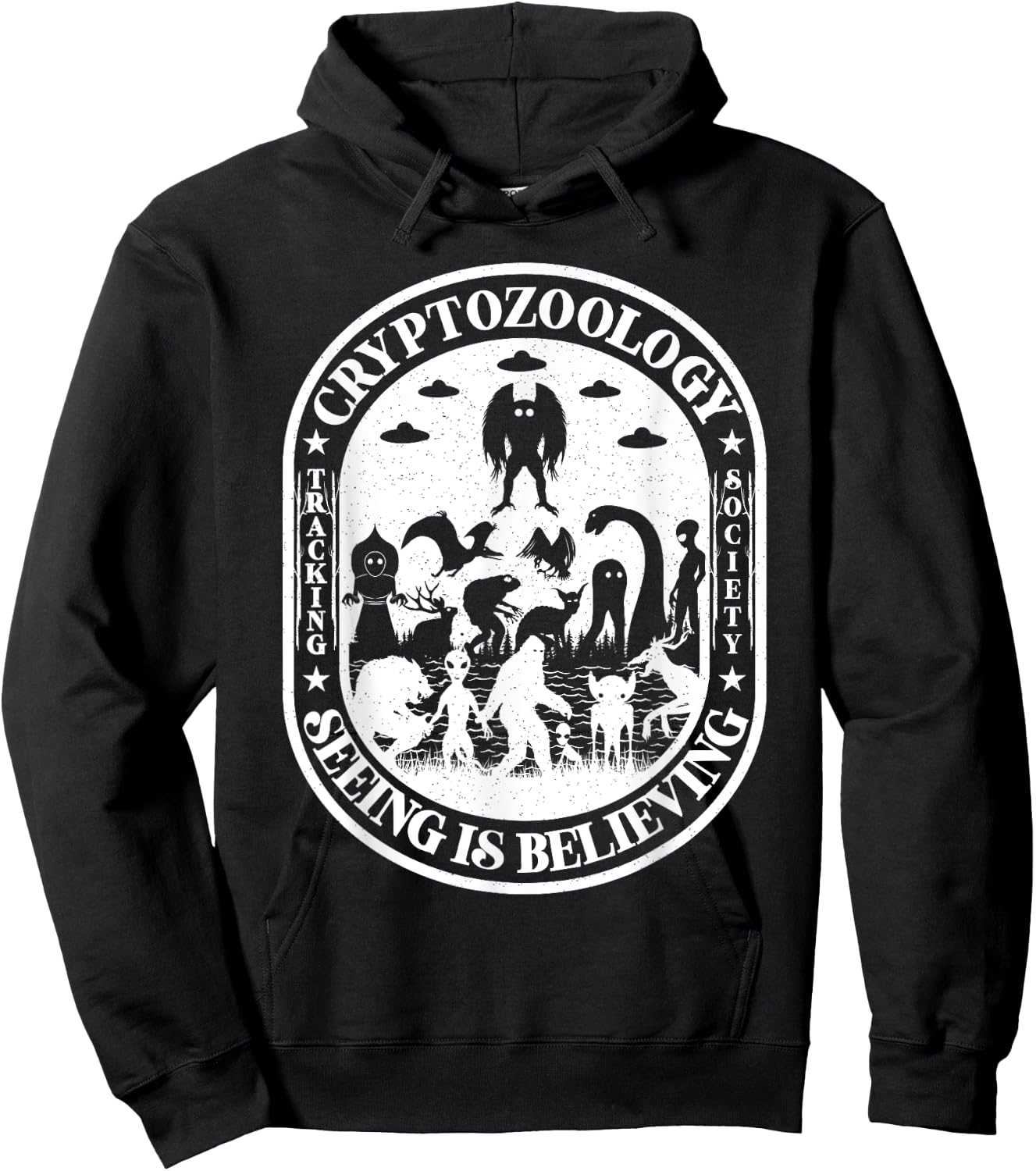 Bigfoot Nessie Mothman And Aliens Cryptid Team Cryptozoology Hoodie - Hoodie | Black