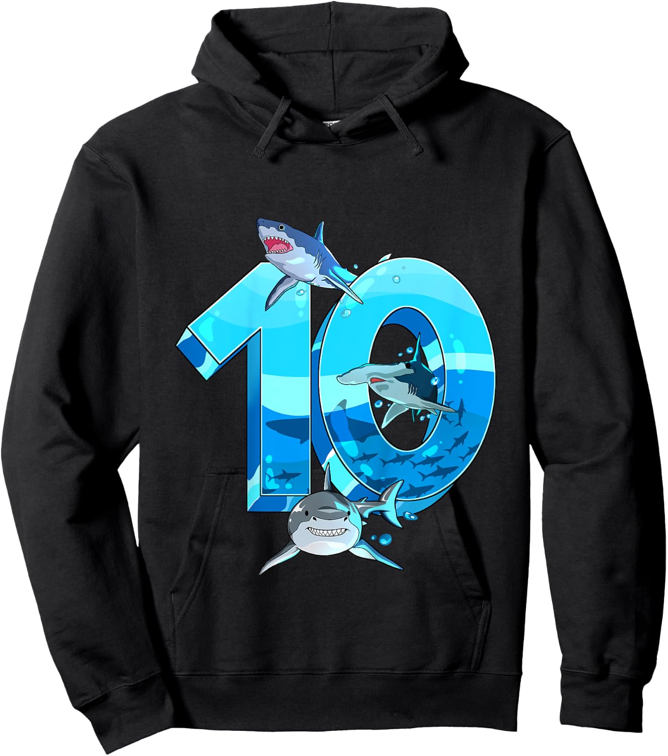 Kids Shark Boy 10 Years Birthday Child Children's Birthday Hoodie - Hoodie | Black
