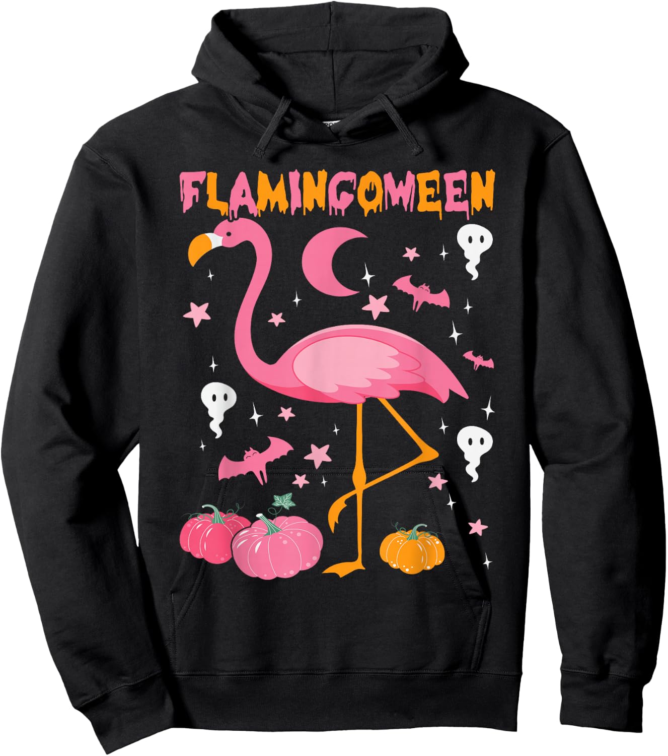 Happy Flamingoween Pink Flamingo Halloween Skeleton Spooky Hoodie - Hoodie | Black