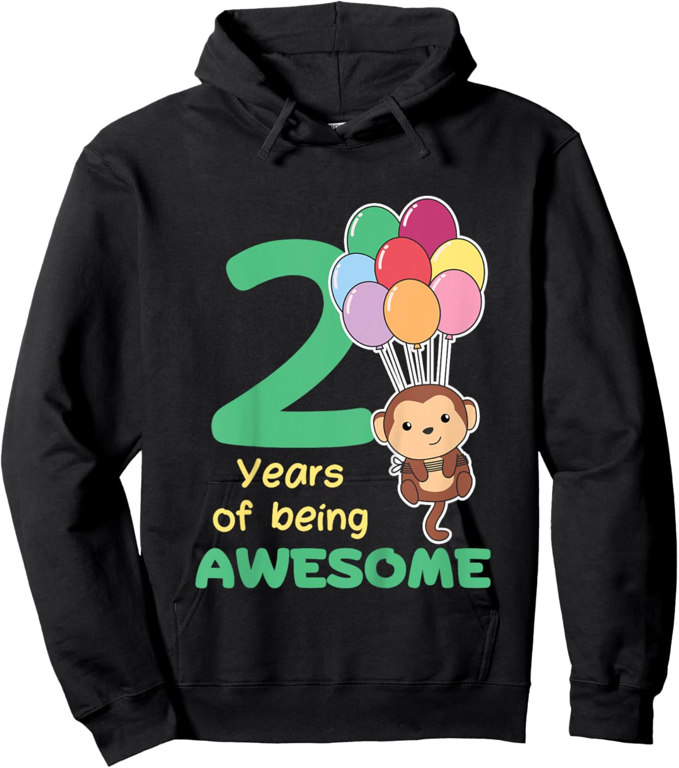 Monkey 2nd Birthday For Kids Two Year Old Monkey Hoodie - Hoodie | Black