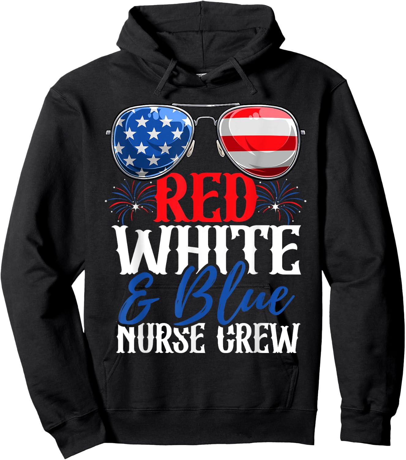 Red White And Blue Nurse Crew 4th Of July American Flag Hoodie - Hoodie | Black