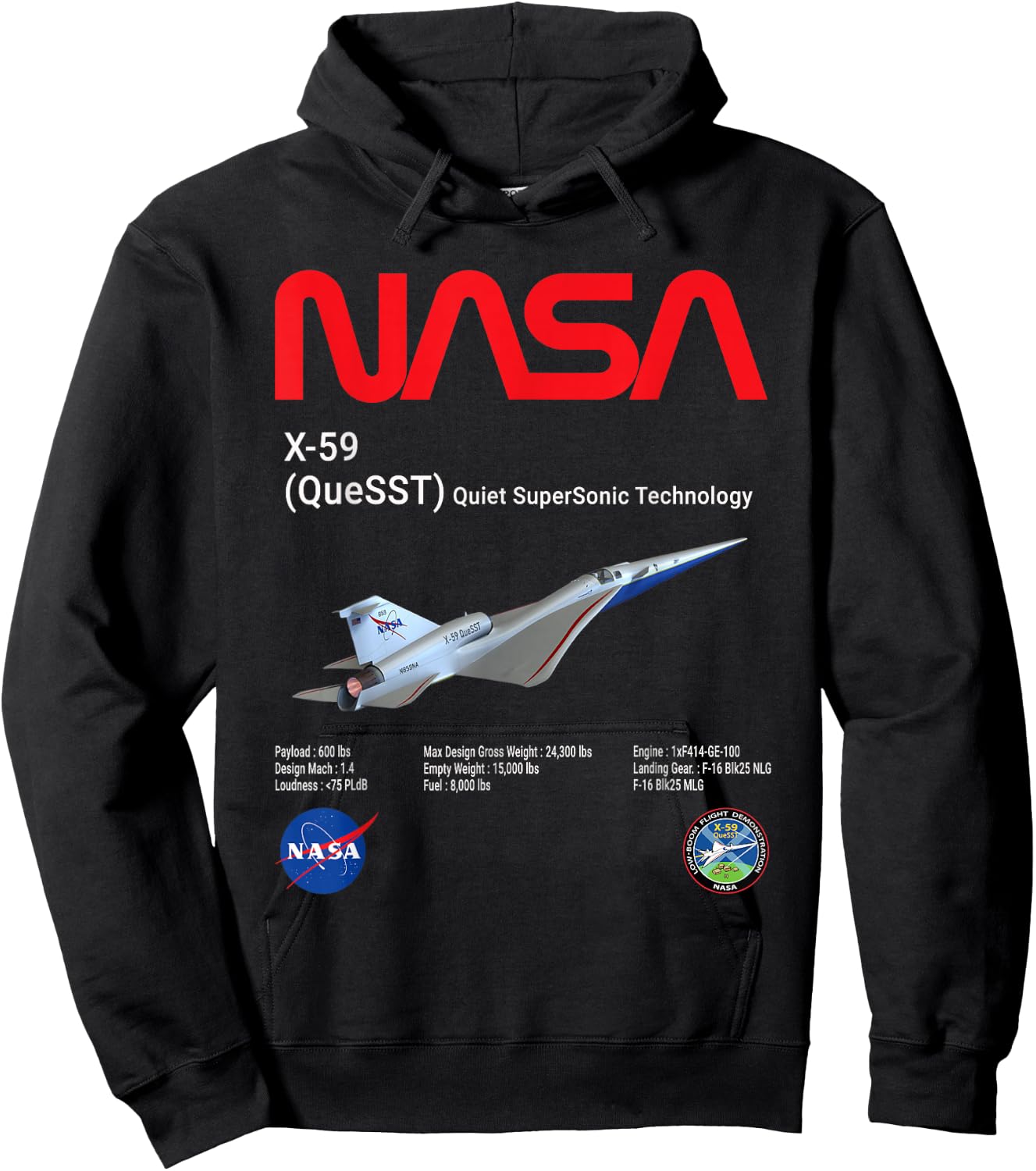 NASA X-59 Quiet-SuperSonic-Technology (QueSST) Hoodie - Hoodie | Black
