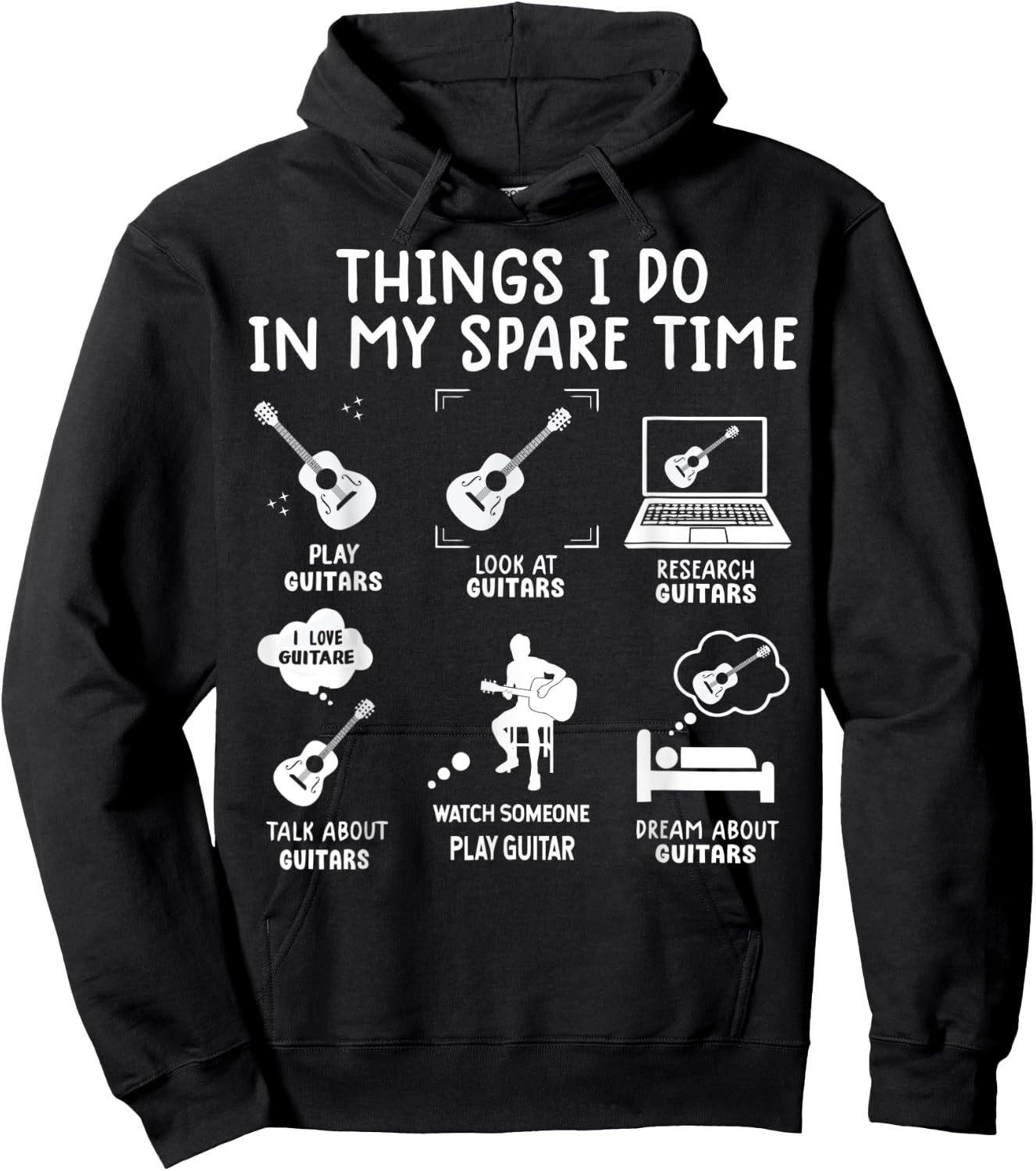 Guitarist Funny Guitar Player 6 Things I Do In My Spare Time Hoodie - Hoodie | Black