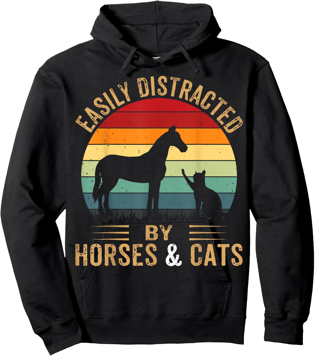 Easily Distracted By Horse And Cats Shirt Horse Riding Girls Hoodie - Hoodie | Black