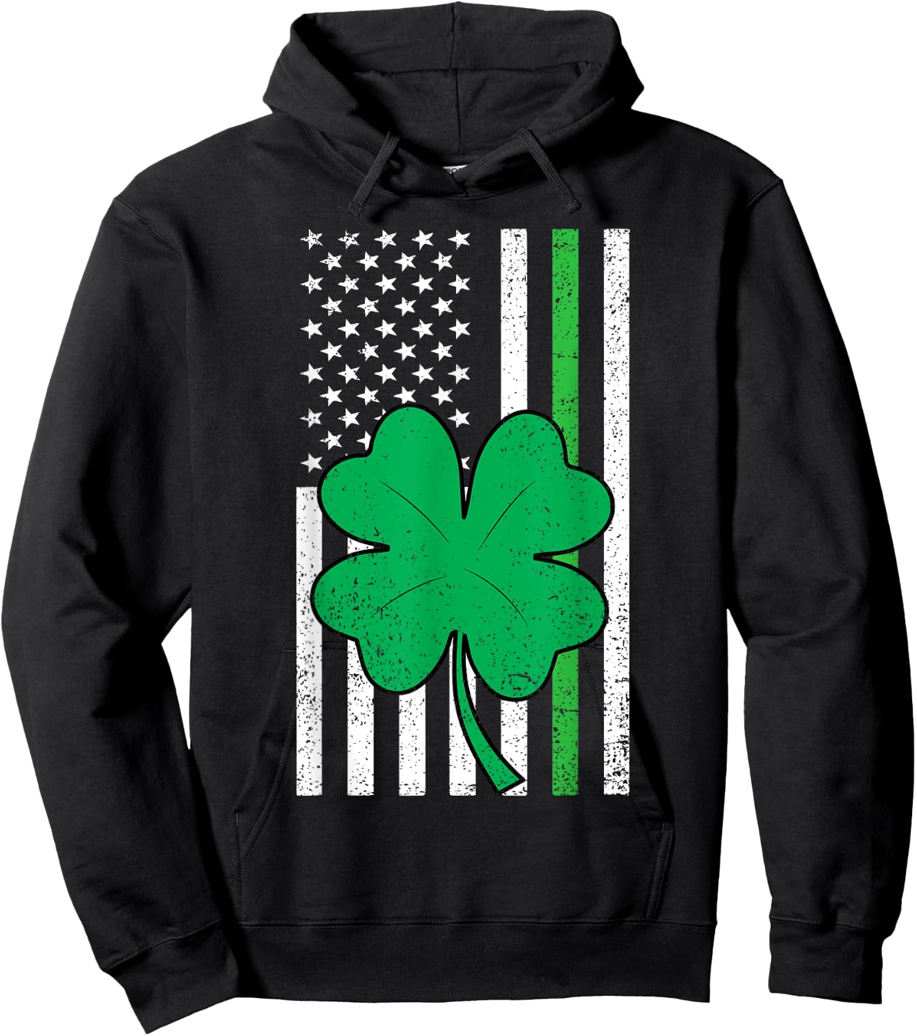 Shamrock American Flag Green Line St Patricks Day Military Hoodie - Hoodie | Black