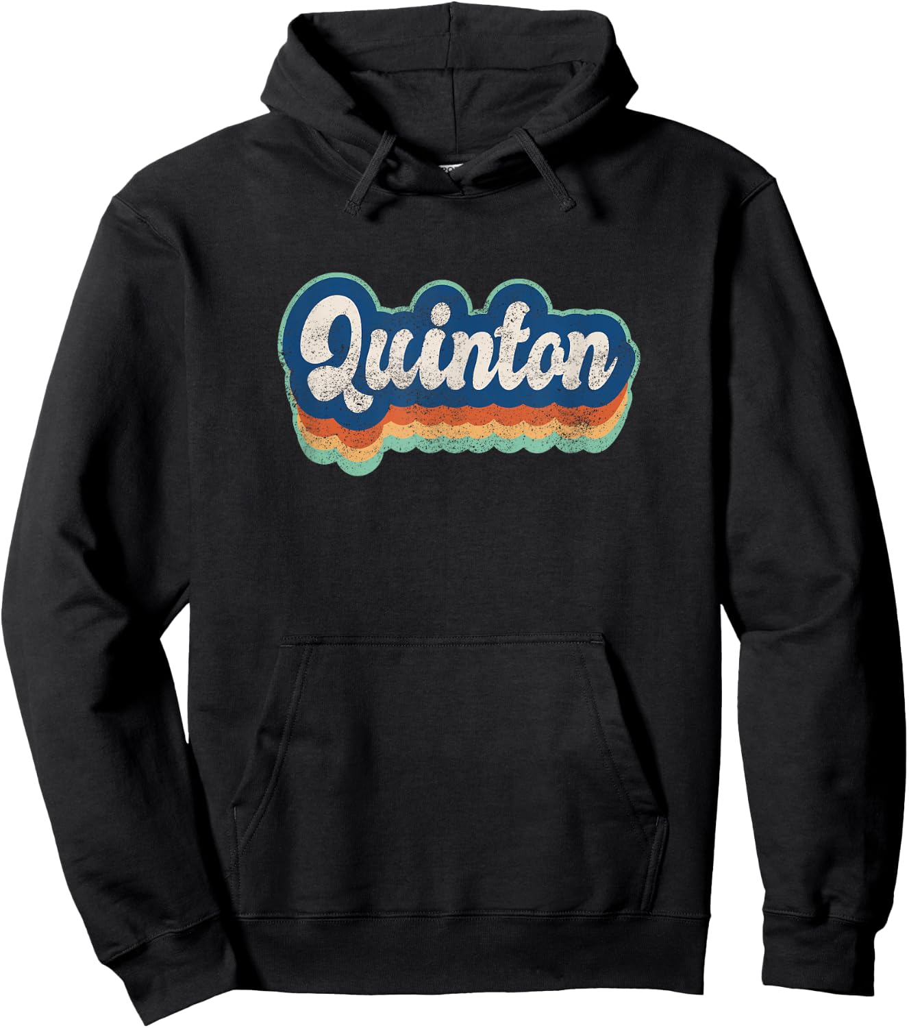 Quinton First Name Boy Vintage Style 70s 80s Personalized Hoodie - Hoodie | Black