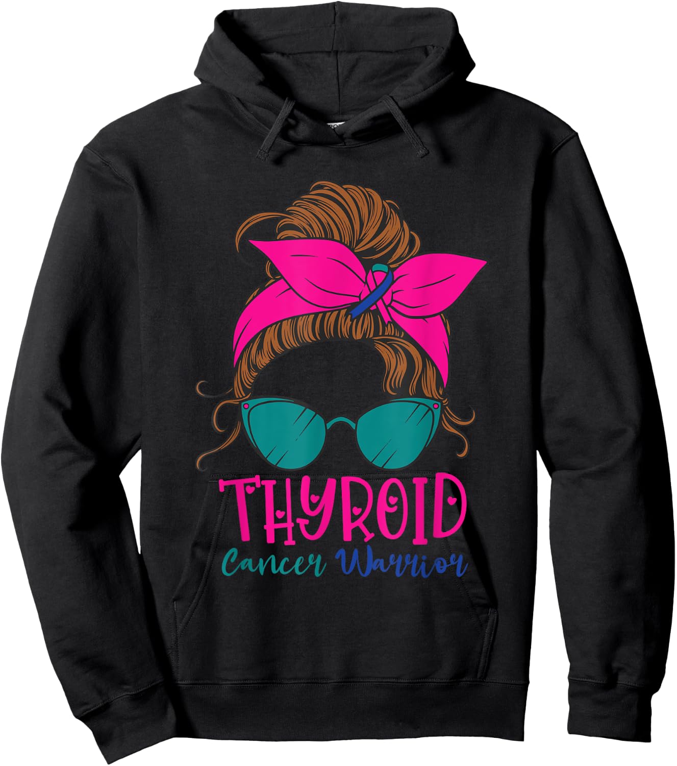 Thyroid Cancer Awareness Warrior Messy Bun Thyroidectomy Hoodie - Hoodie | Black