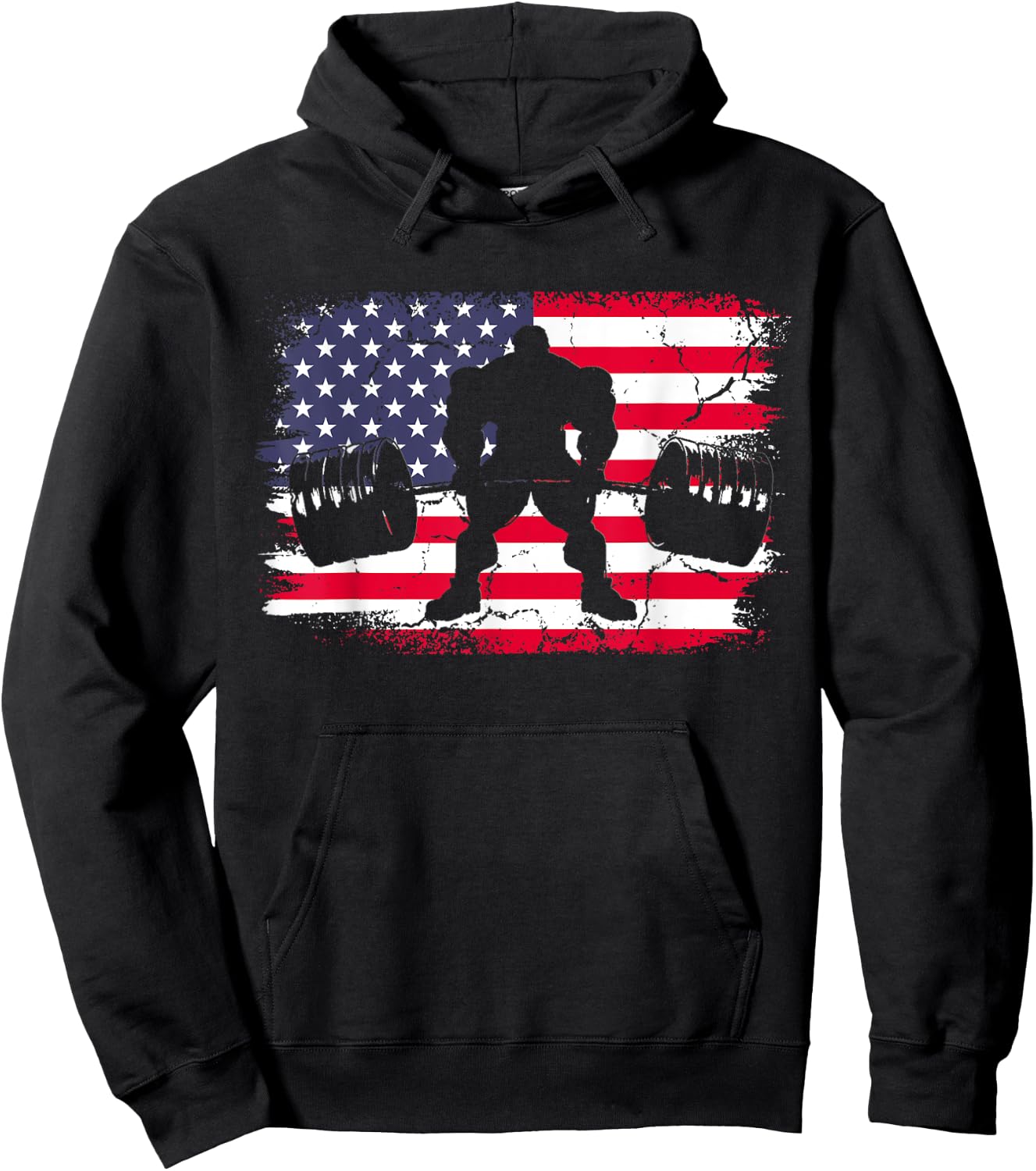 Gym Deadlift Powerlift With USA American Flag Hoodie - Hoodie | Black