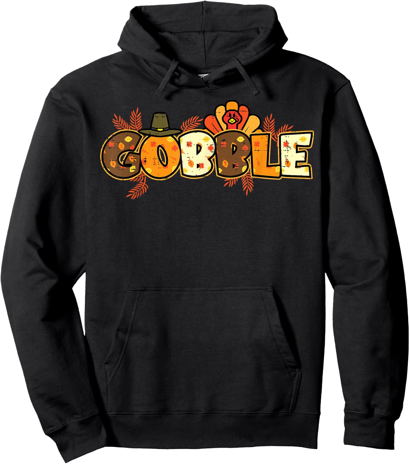 Gobble Turkey Cute Happy Thanksgiving Day Men Women Kids Hoodie - Hoodie | Black