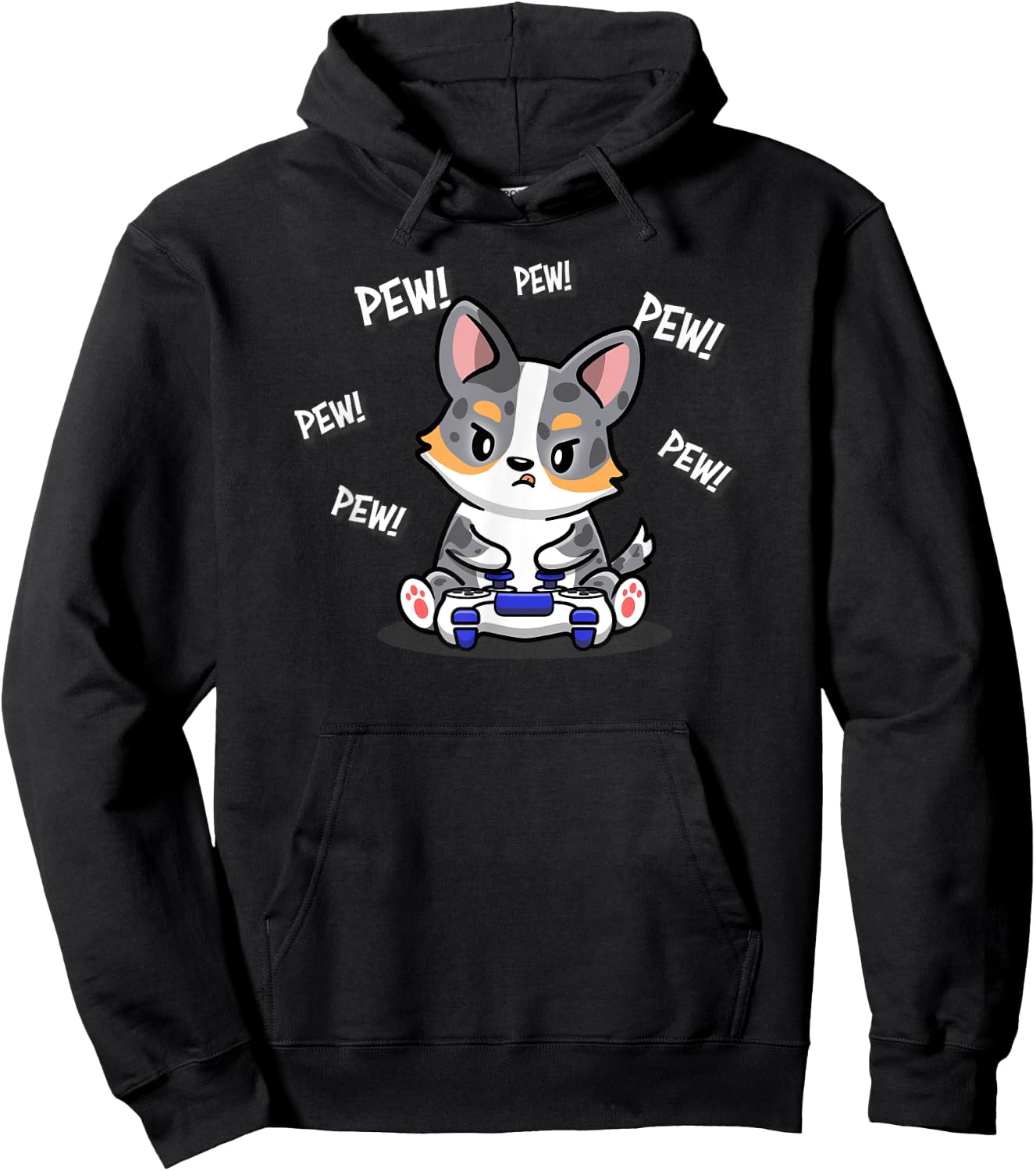 Funny Video Game Pew Kawaii Cardigan Blue Merle Corgi Lover Hoodie - Hoodie | Black