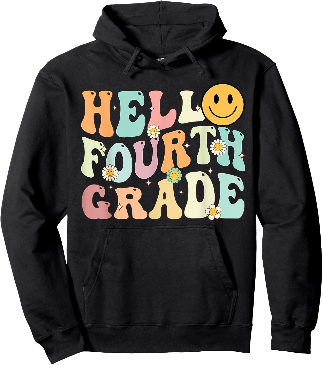 Groovy Hello 4th Fourth Grade Back To School Teacher Student Hoodie - Hoodie | Black