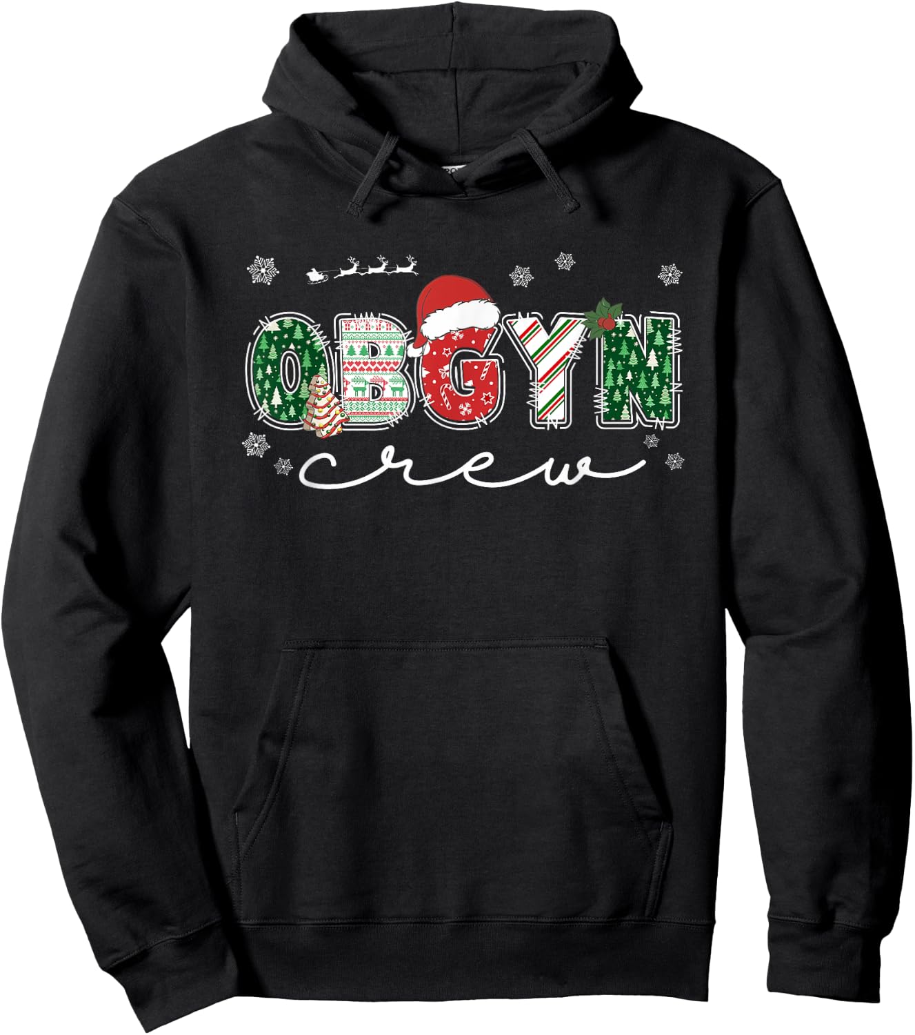 OBGYN Crew Christmas OB Nurse Santa Hat Holiday Pajama Hoodie - Hoodie | Black