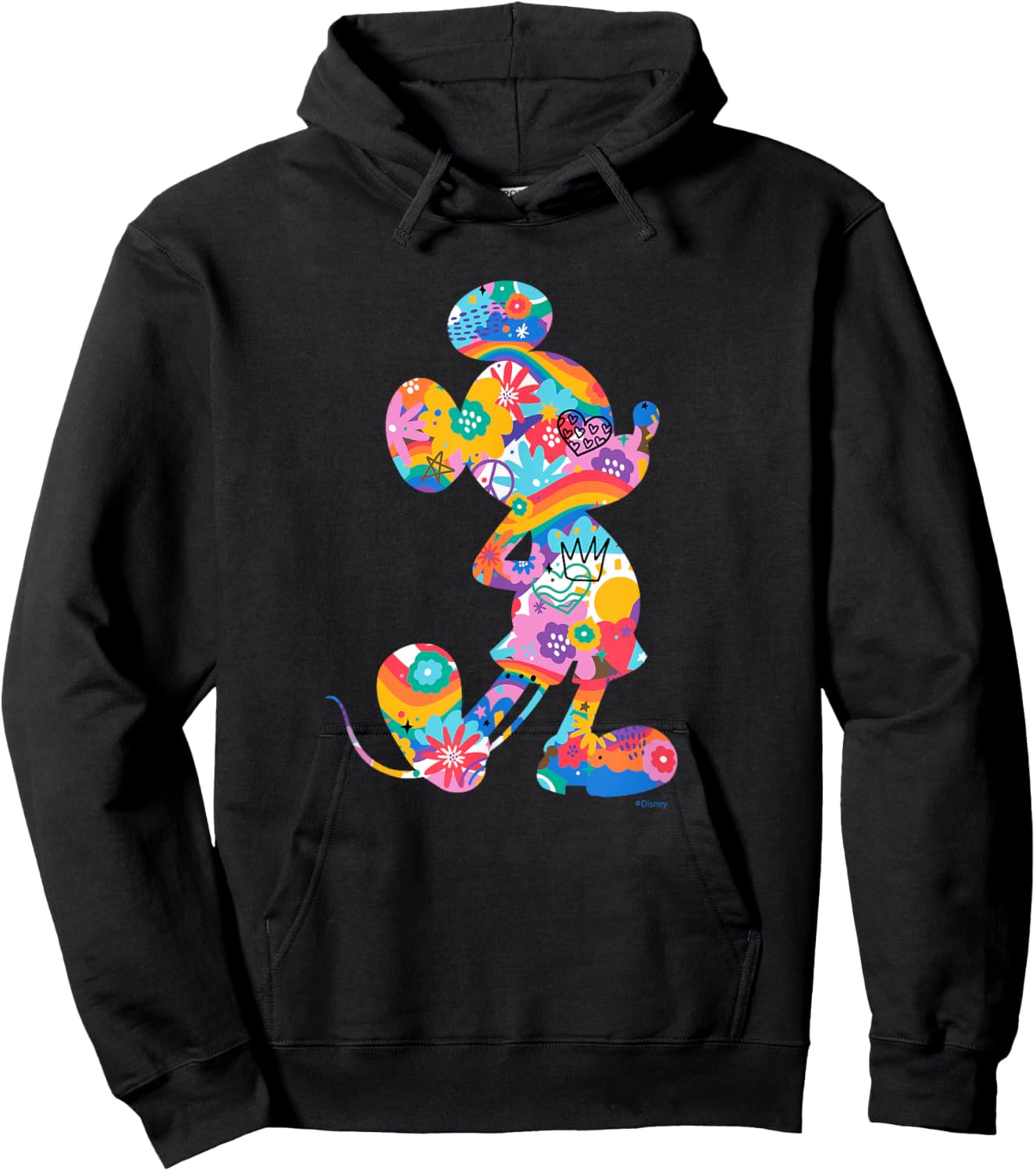 Disney Mickey Mouse Pride Pose Rainbow Icon Fill Doodles Hoodie - Hoodie | Black