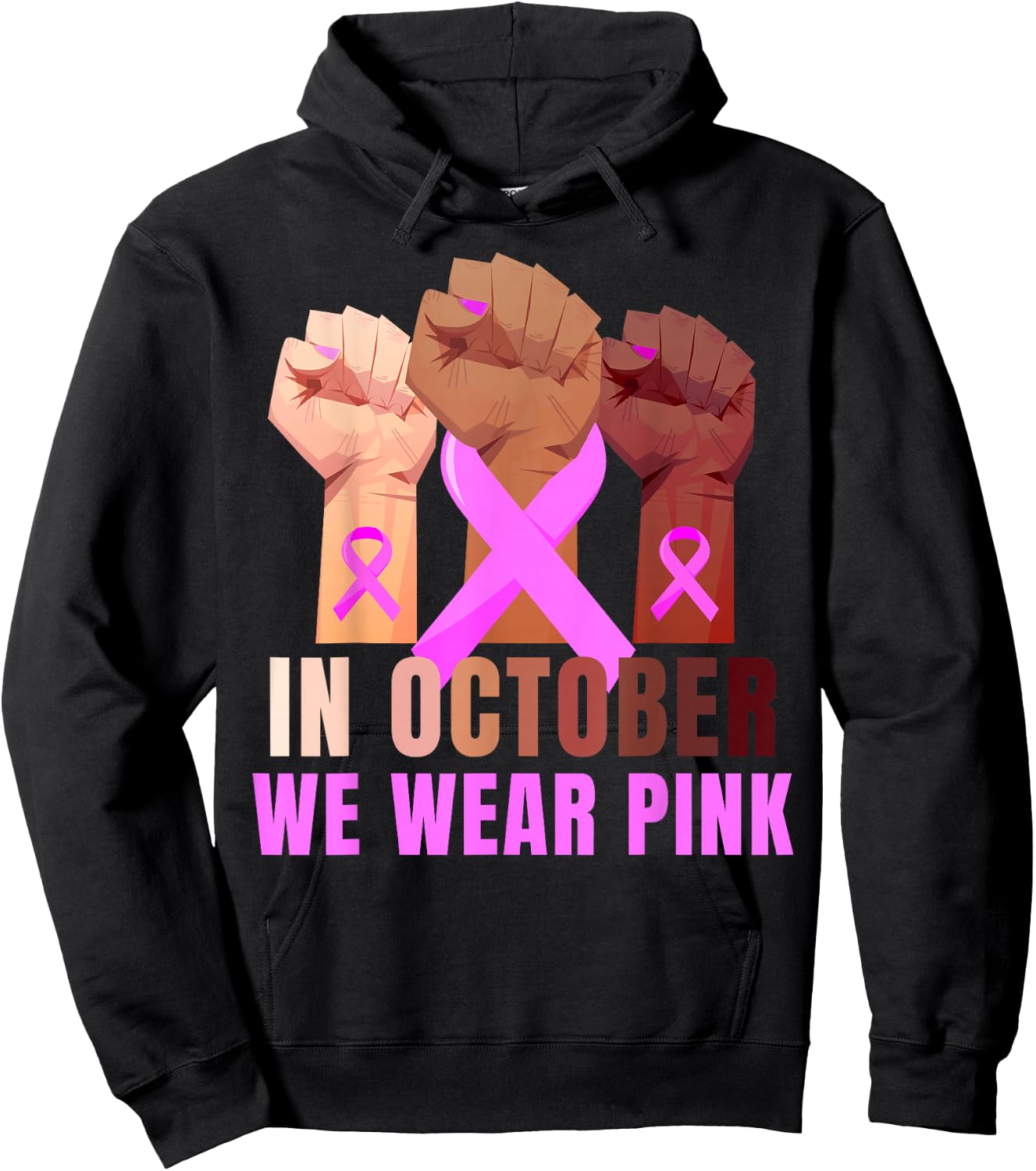Breast Cancer Awareness Month Pink Fist Raise Fight Hoodie - Hoodie | Black