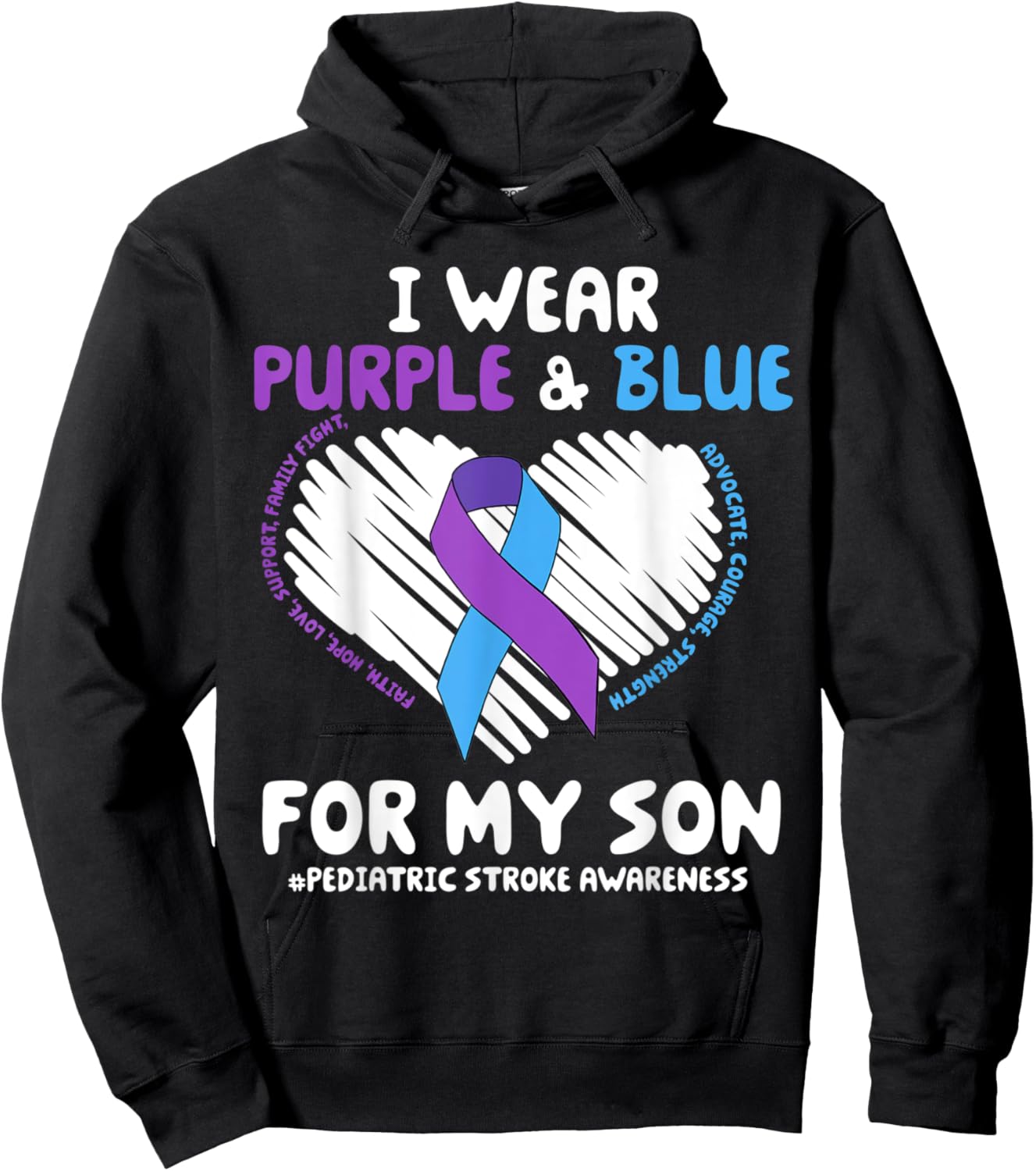 I Wear Purple & Blue For My Son Pediatric Stroke Awareness Hoodie - Hoodie | Black