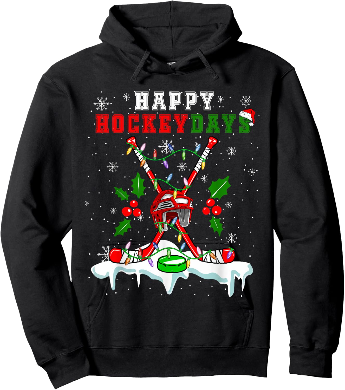 Happy Hockey Xmas Days Ice Hockey Equipment Player Family Hoodie - Hoodie | Black