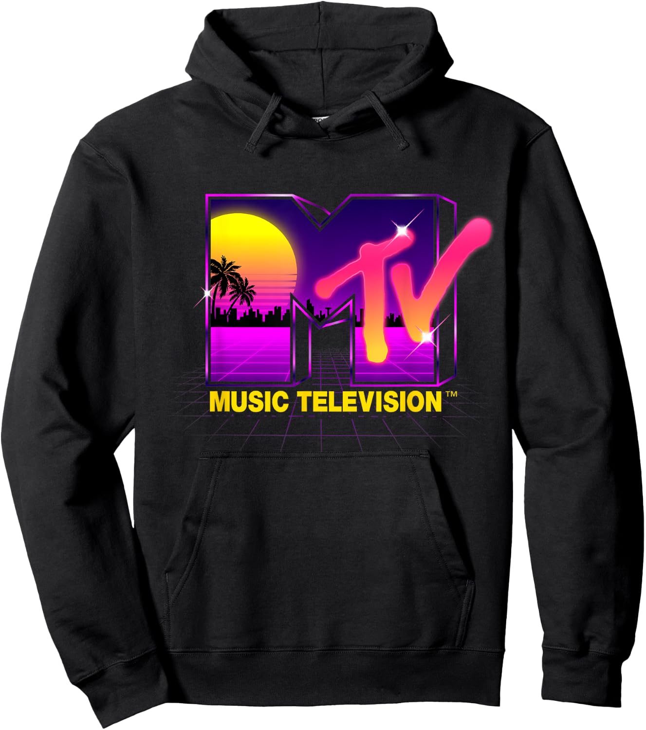 Mademark x MTV - MTV Retrowave Sunset Synthwave Cyberpunk Vaporwave 80s MTV Hoodie - Hoodie | Black