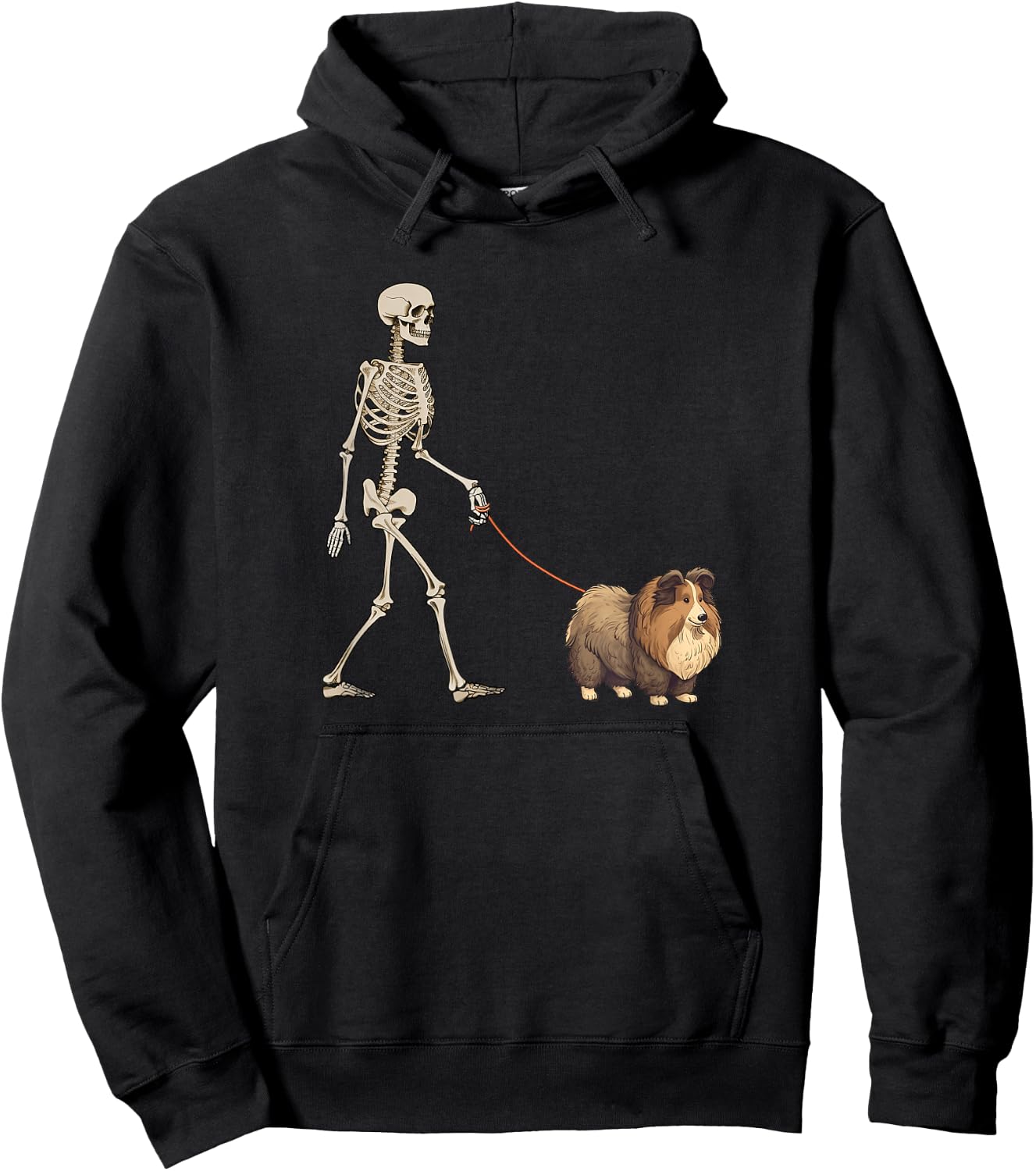 Funny Shetland Sheep Sheltie Skeleton Dog Walking Halloween Men Women Kids Hoodie - Hoodie | Black