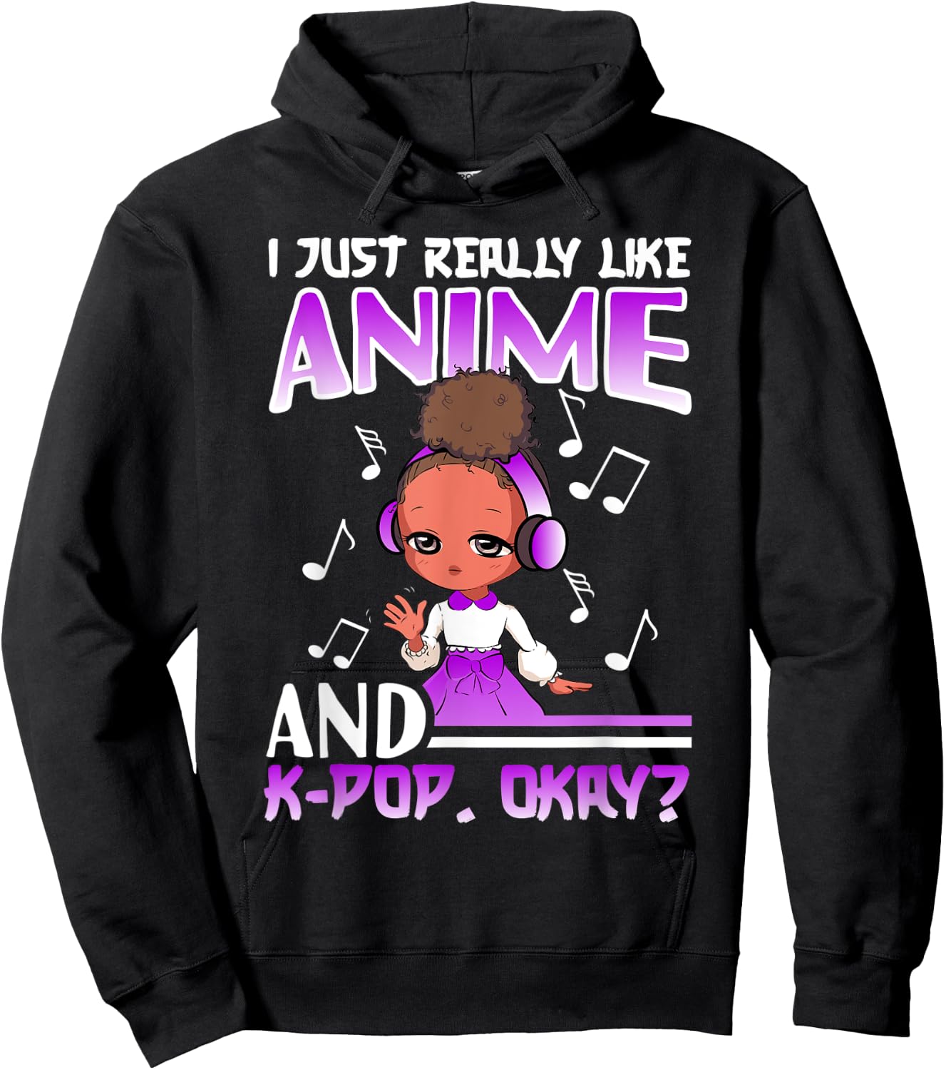 Anime K Pop African American Kpop Music Black Girl Hoodie - Hoodie | Black