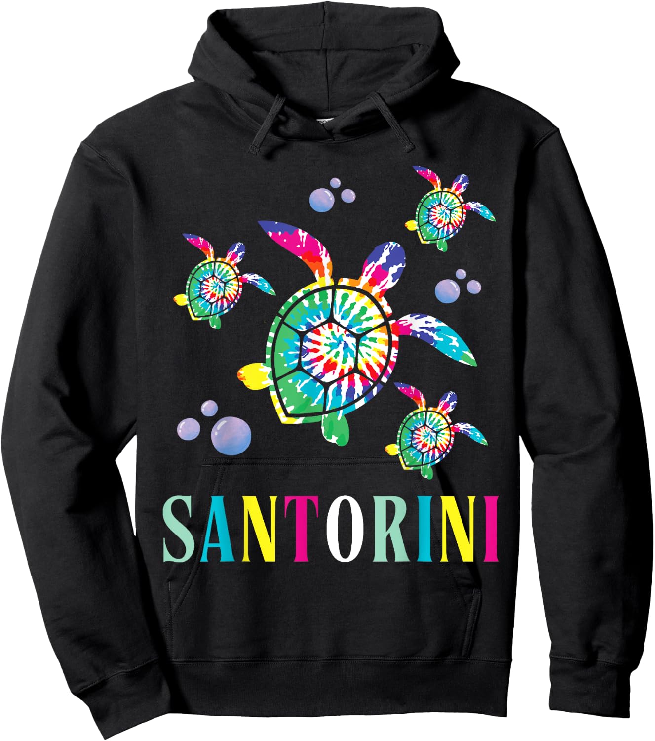 Santorini Tie Dye Sea Turtle Santorini Greece Hoodie - Hoodie | Black