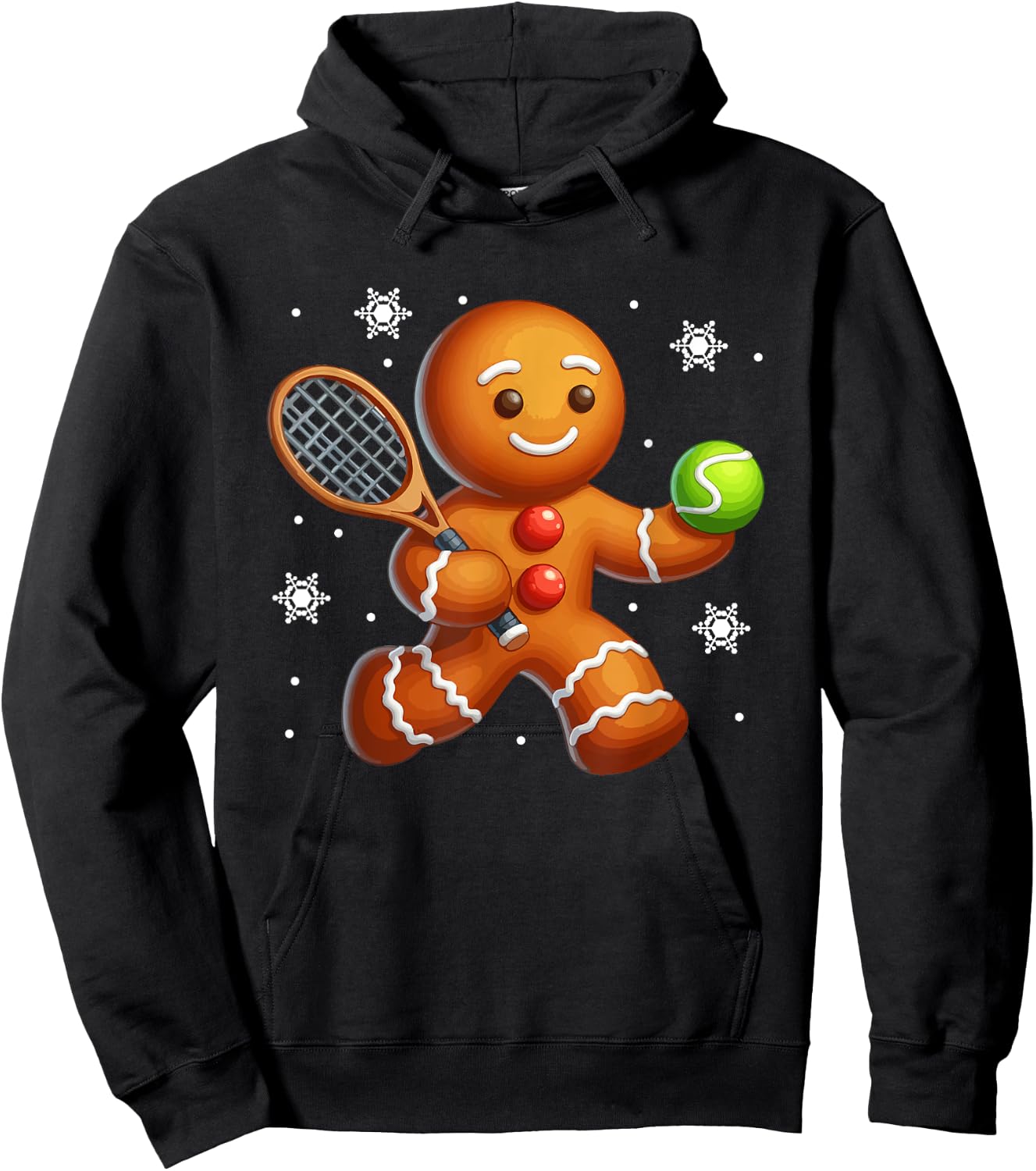 Gingerbread Playing Tennis Christmas Cookie Player Team Hoodie - Hoodie | Black