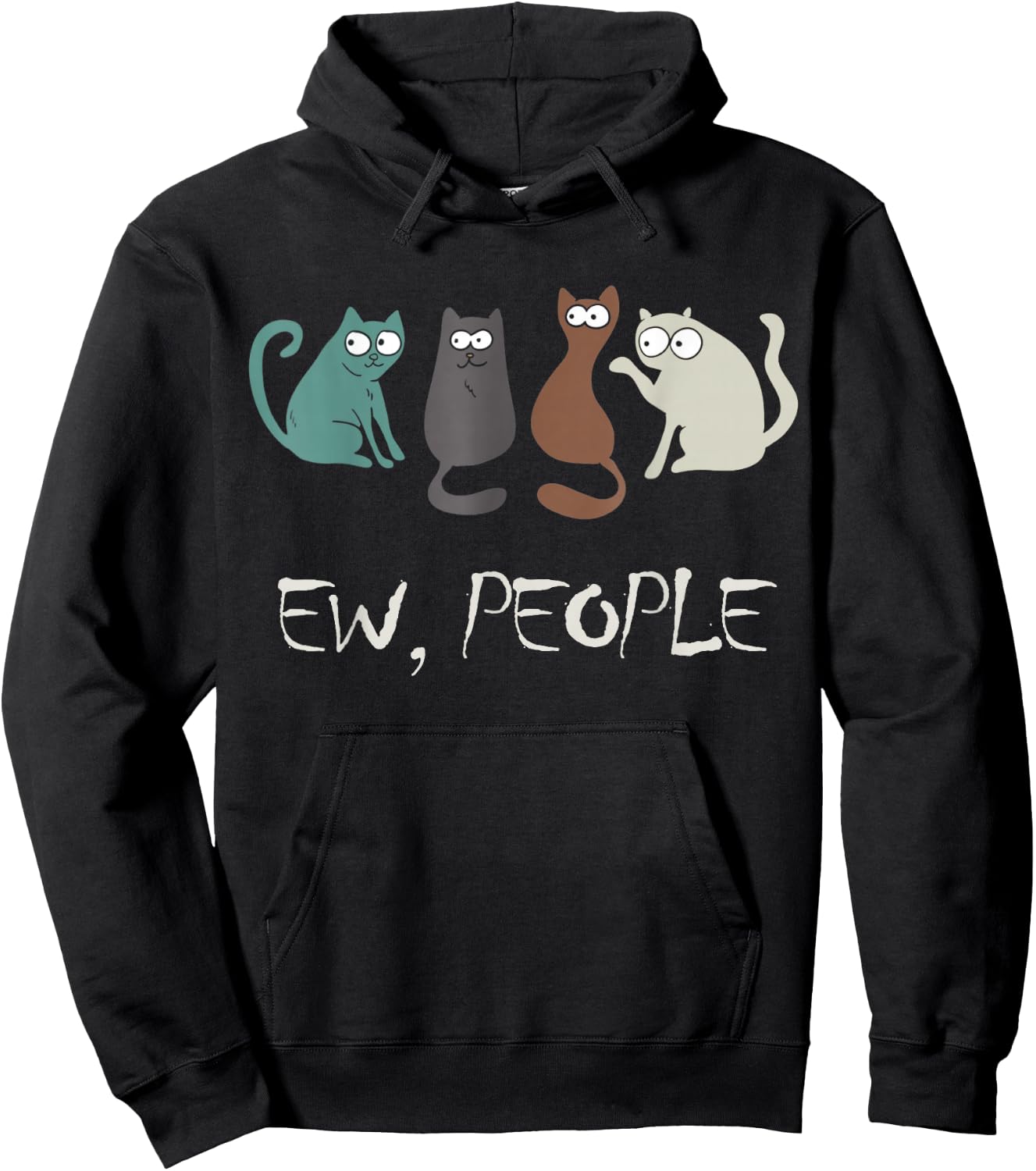 Ew People Funny Black Cat Cute Meowy Kitty Cat Lover Gift Hoodie - Hoodie | Black