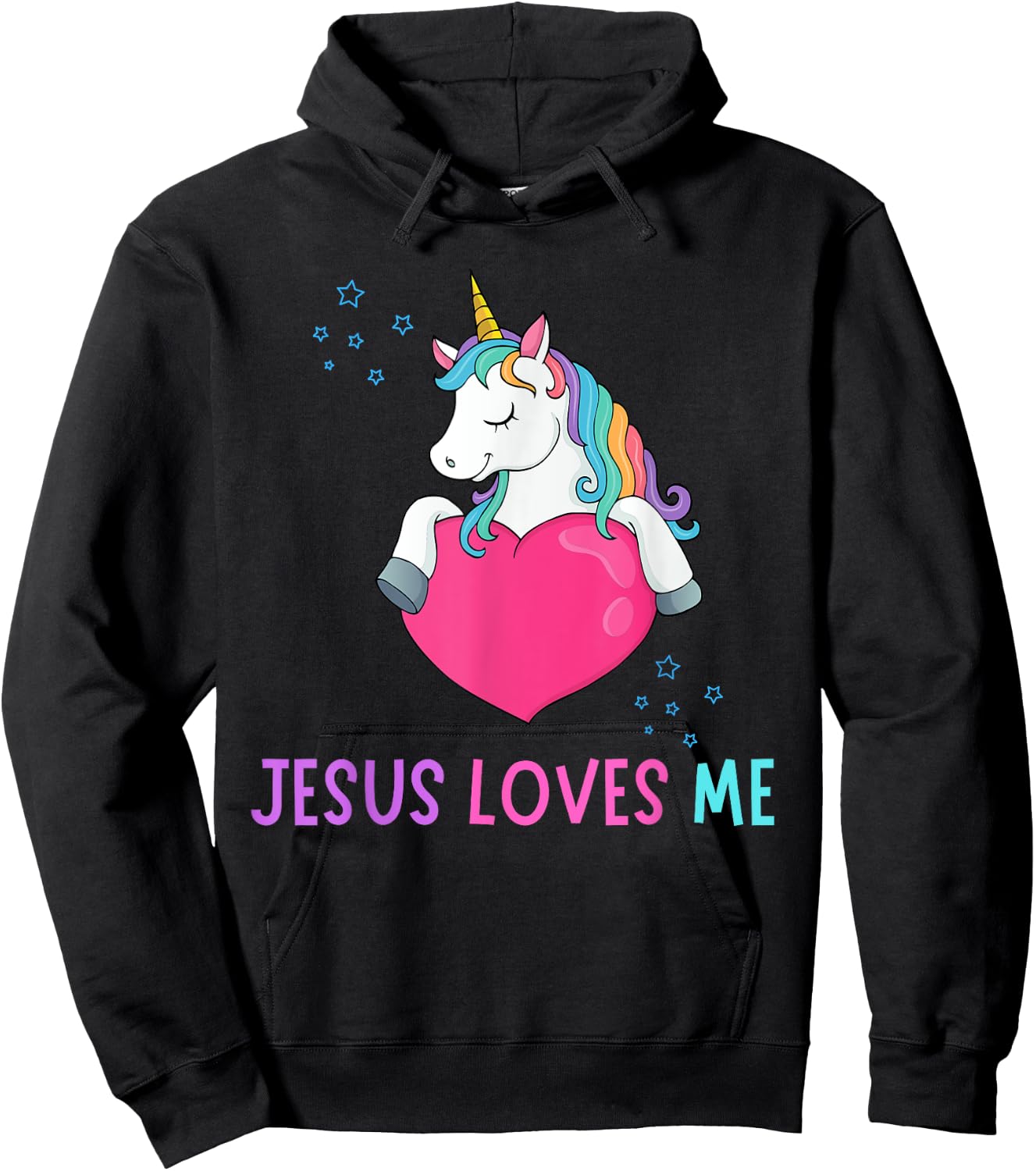 Kids Jesus Loves Me Christian Bible Girls Rainbow Unicorn Hoodie - Hoodie | Black