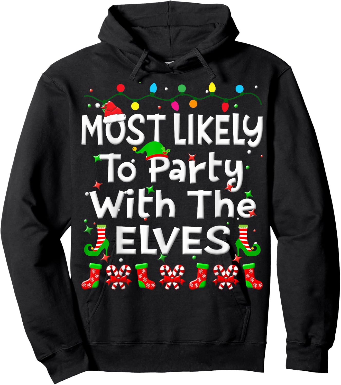 Most Likely To Party With The Elves Christmas Family Funny Hoodie - Hoodie | Black