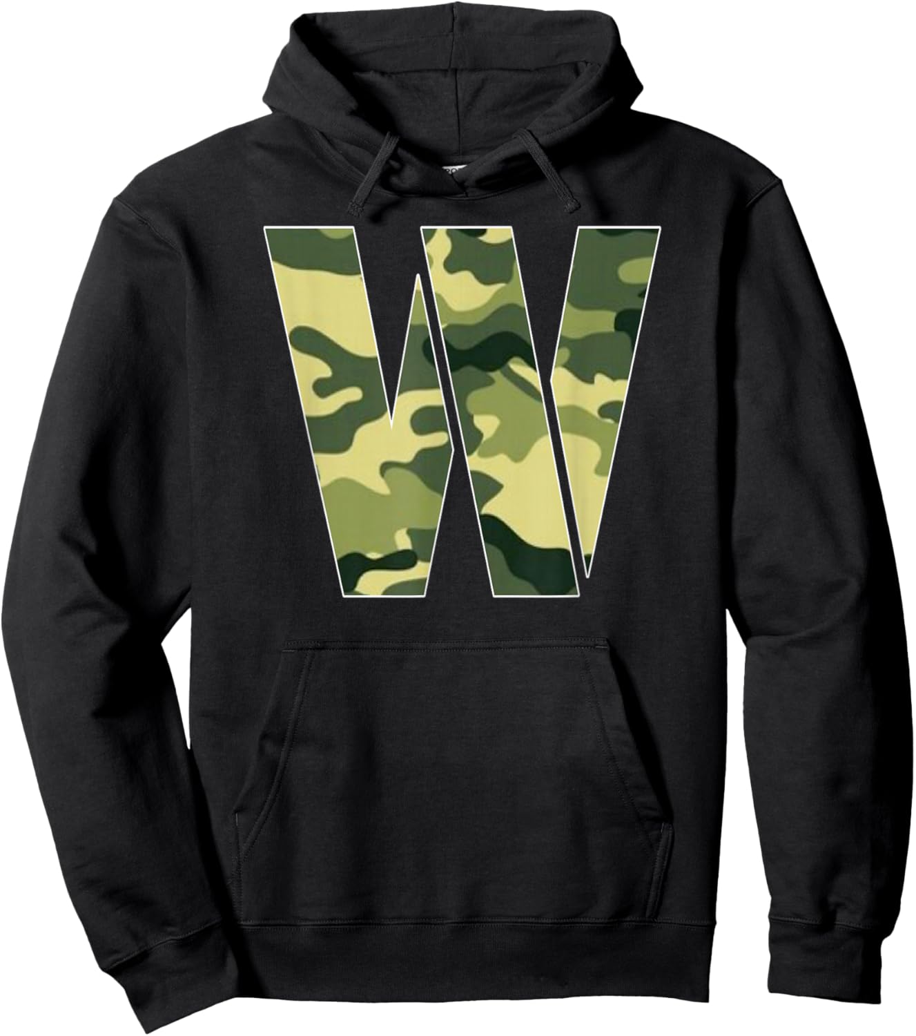 Personalized Camoflauge Letter W Initial | Camo Letter W Hoodie - Hoodie | Black