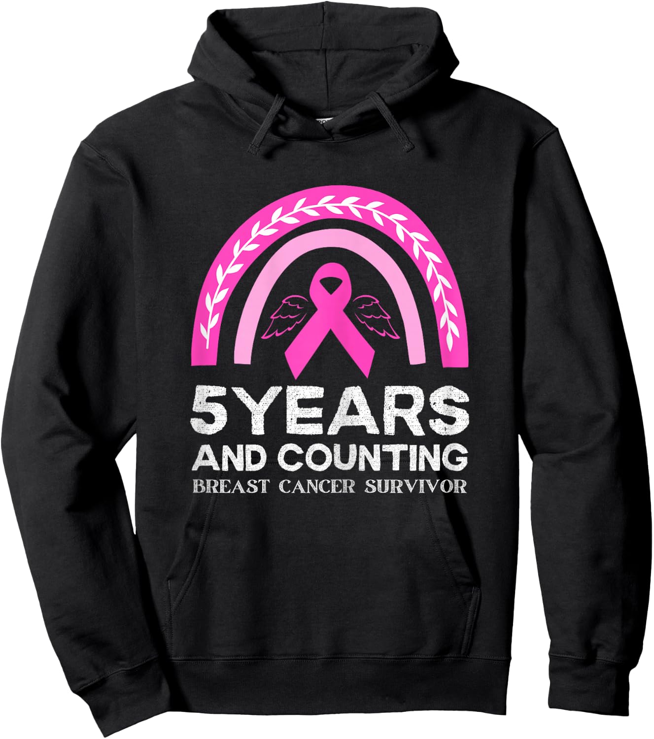 Breast Cancer Survivor 5 years Cancer Free Pink Rainbow Hoodie - Hoodie | Black