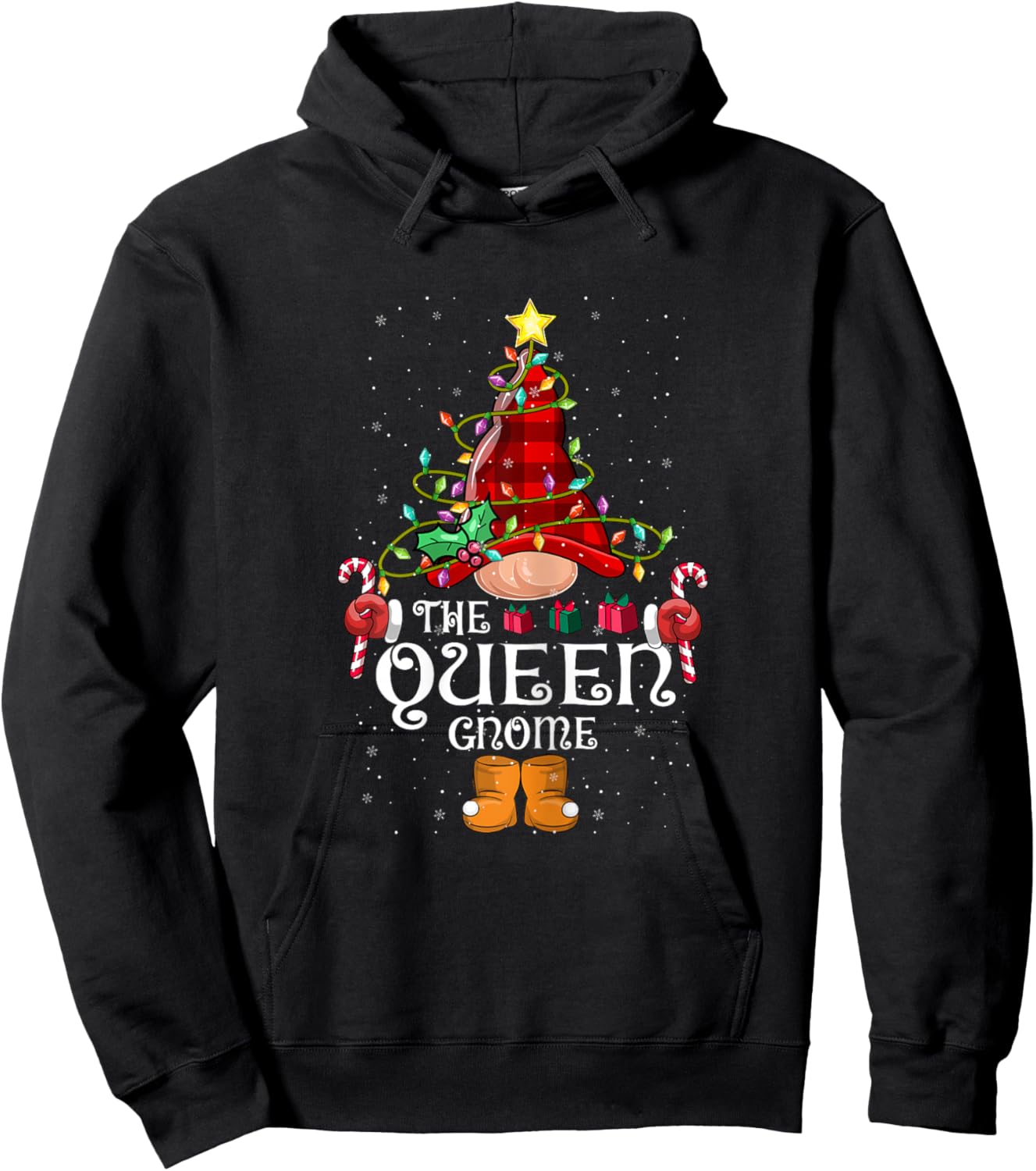 Funny Queen Gnome Christmas Gnome Matching Family Group Hoodie - Hoodie | Black